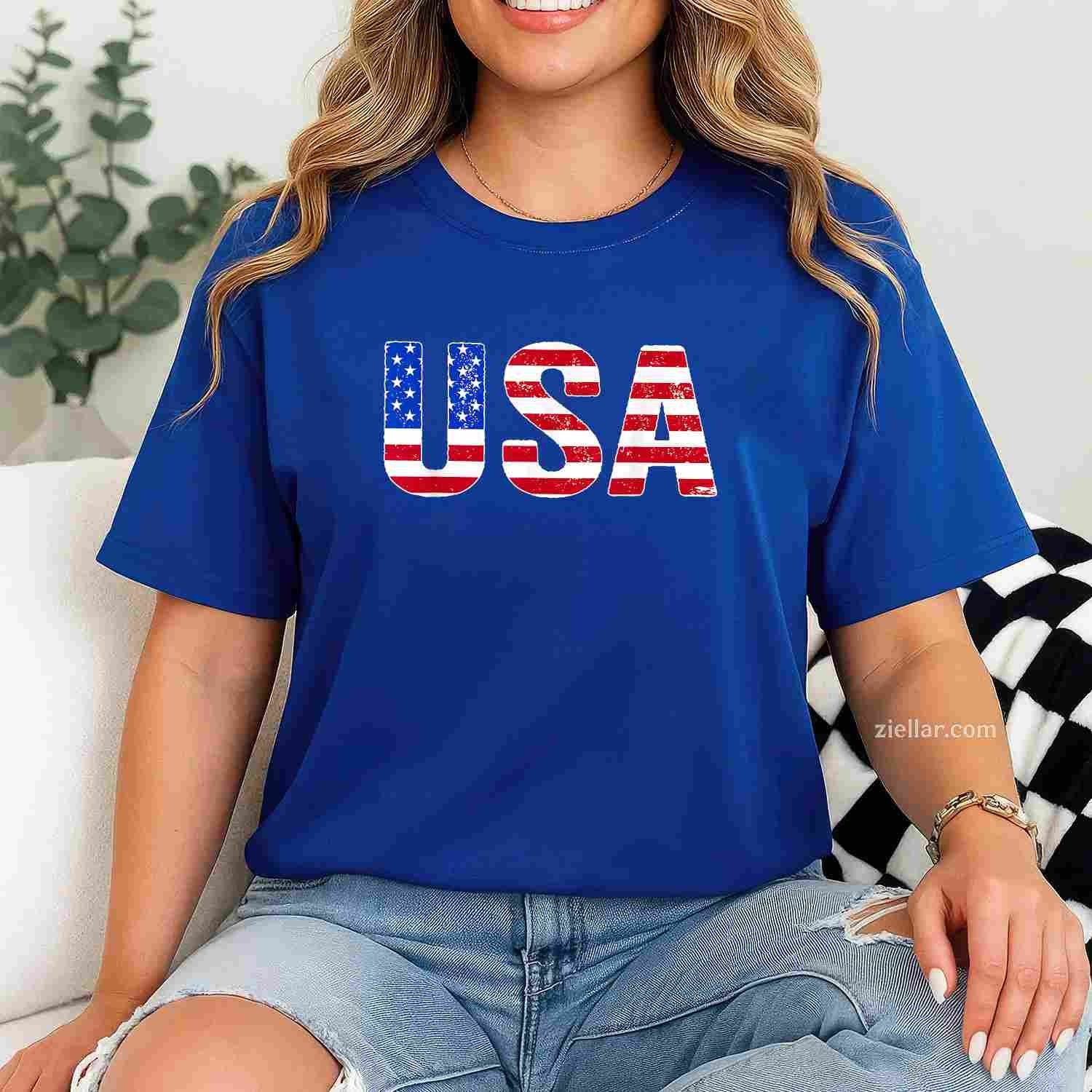USA T Shirt Patriotic American Flag Men Women July 4th T-Shirt Tee