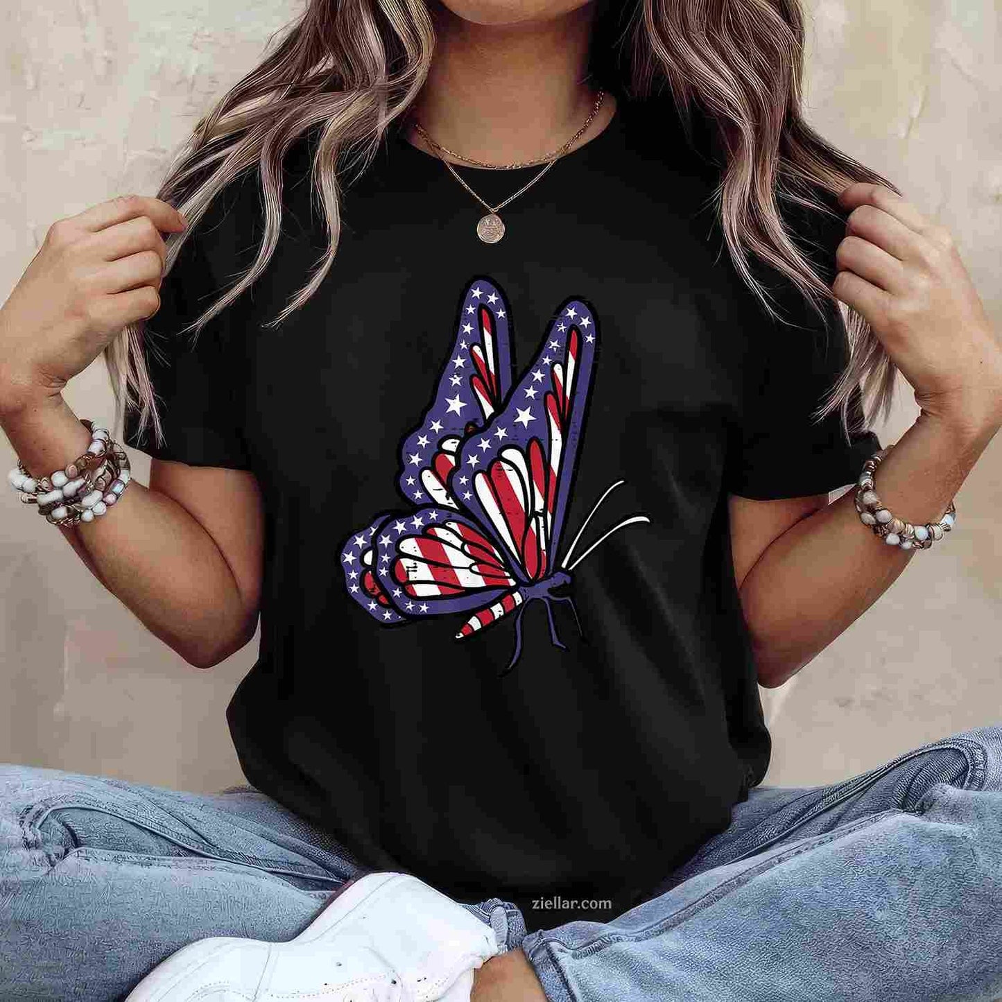 US American Flag Butterfly Memorial Day 4th July Of Patriot T-Shirt Tee for Men Women Adults Unisex