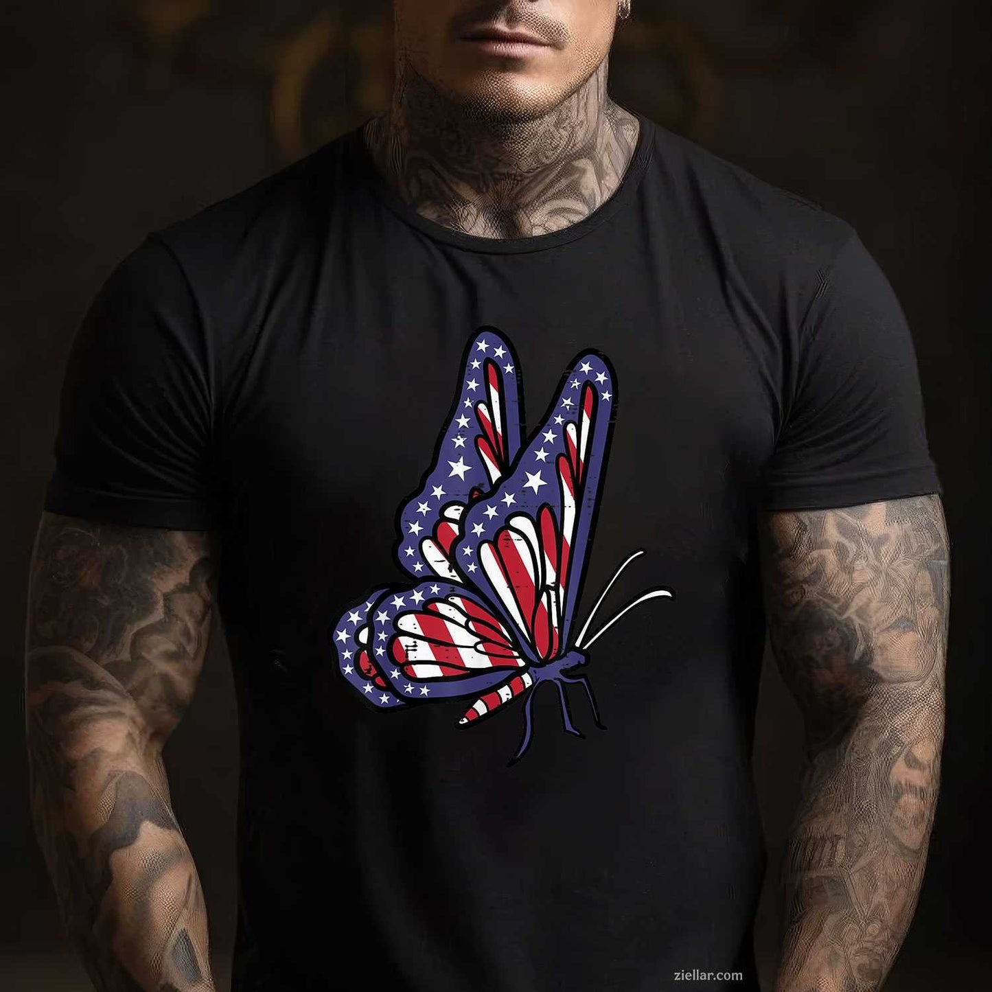 US American Flag Butterfly Memorial Day 4th July Of Patriot T-Shirt Tee for Men Women Adults Unisex
