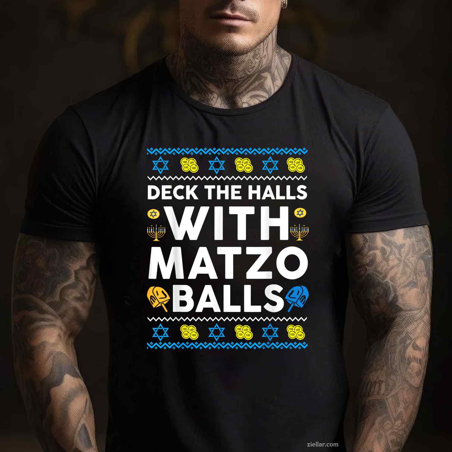 Ugly Hanukkah Deck Hall With Matzo Ball Chanukah Jewish Gift T-Shirt_ Funny Holiday Party Tee For All