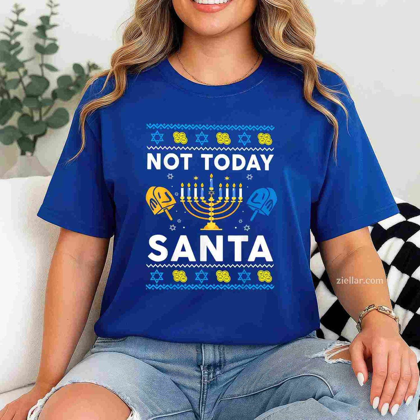 Ugly Hanukkah Sweater Not Today Santa Funny Jewish Chanukah T-Shirt_ Humorous Holiday Party Tee