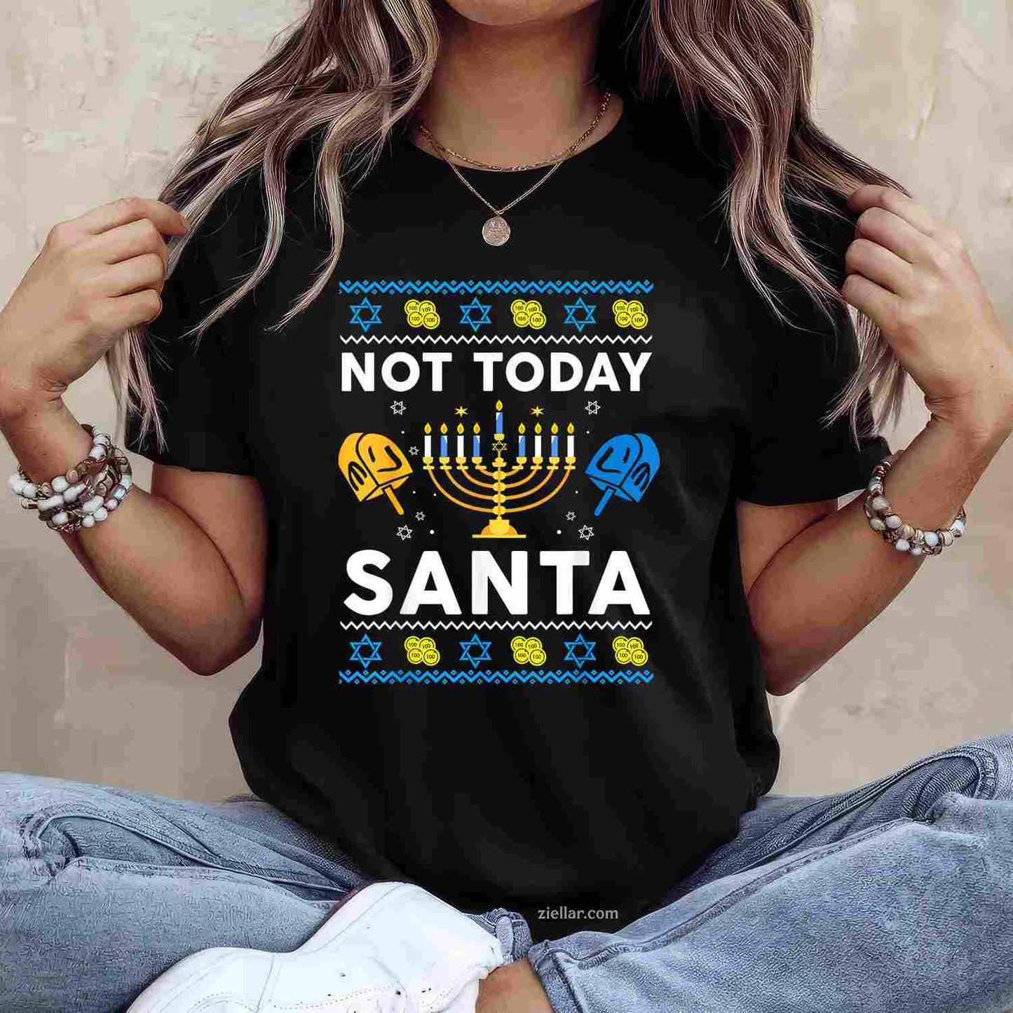 Ugly Hanukkah Sweater Not Today Santa Funny Jewish Chanukah T-Shirt_ Humorous Holiday Party Tee