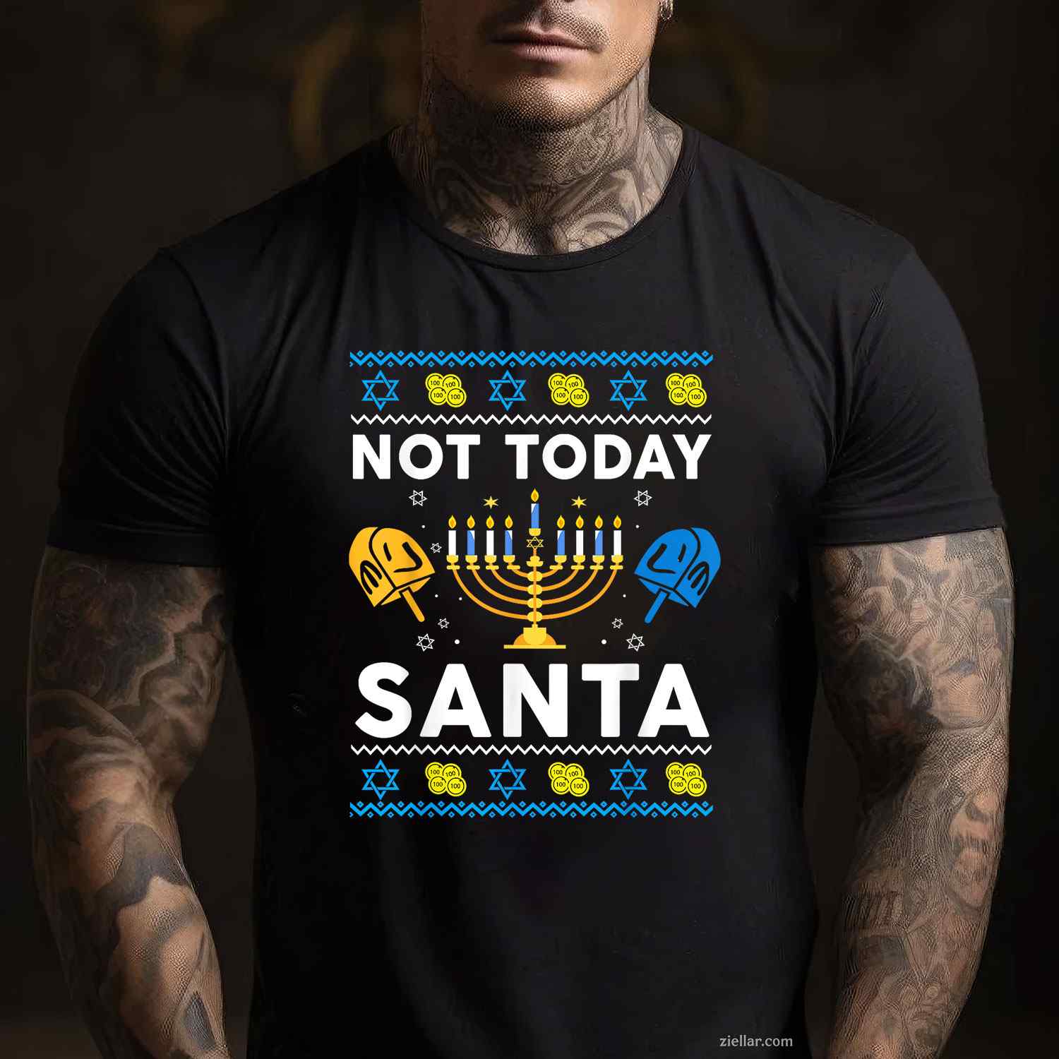 Ugly Hanukkah Sweater Not Today Santa Funny Jewish Chanukah T-Shirt_ Humorous Holiday Party Tee