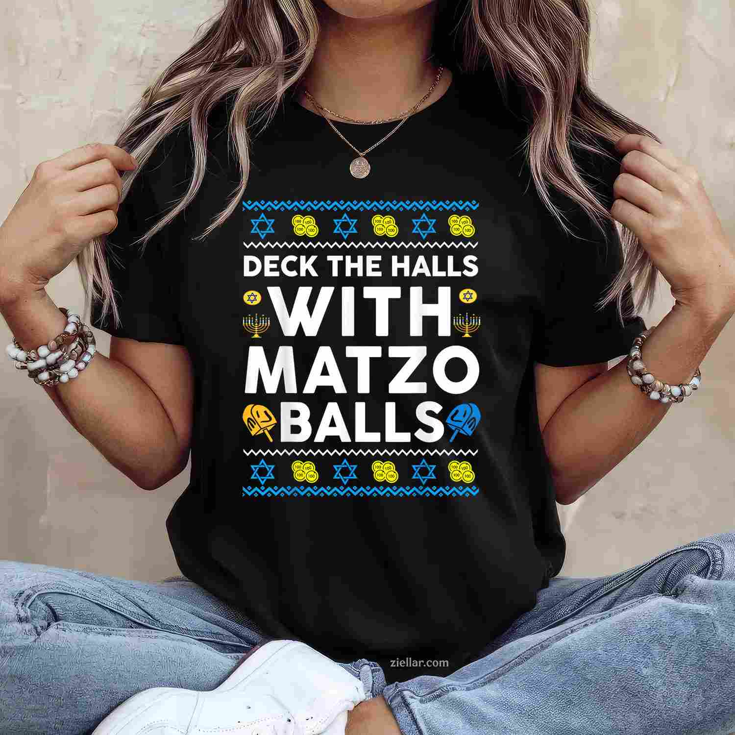 Ugly Hanukkah Deck Hall With Matzo Ball Chanukah Jewish Gift T-Shirt_ Funny Holiday Party Tee For All