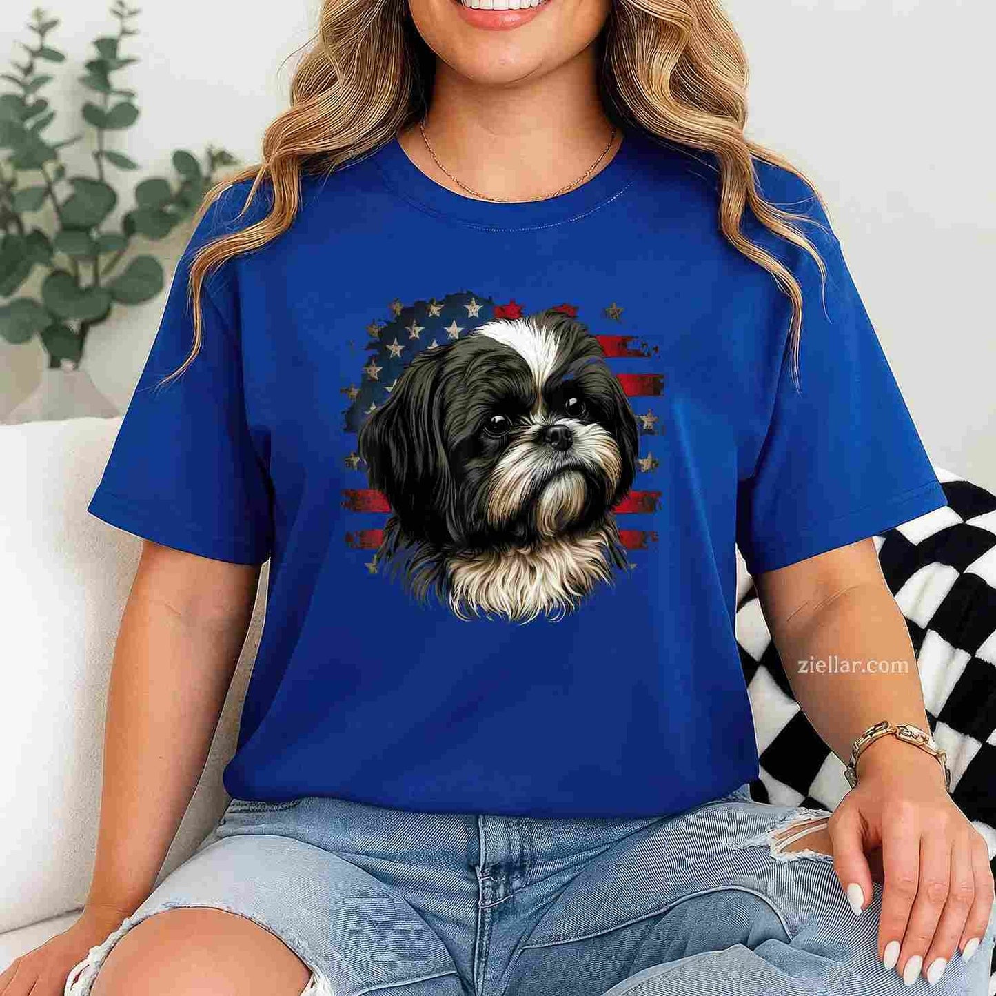 Usa 4Th Of July Shih Tzu On Patriotic American Shih Tzu T-Shirt, Usa Flag Graphic Tee For Shih Tzu Lovers
