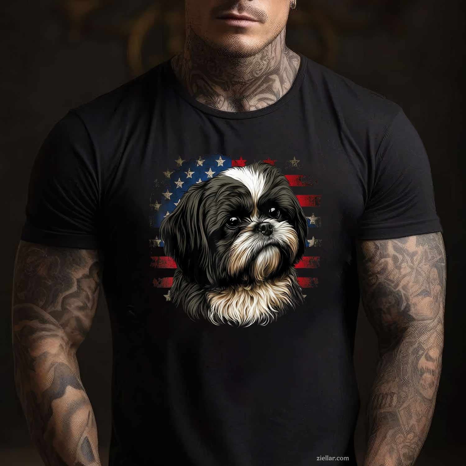 Usa 4Th Of July Shih Tzu On Patriotic American Shih Tzu T-Shirt, Usa Flag Graphic Tee For Shih Tzu Lovers