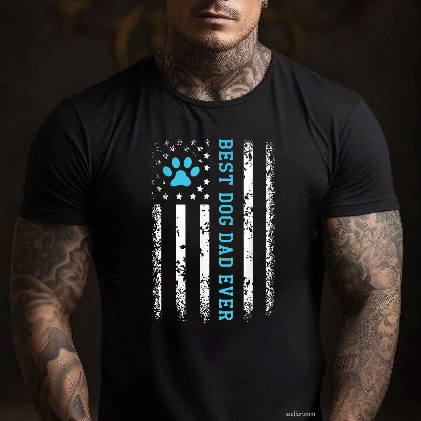 Usa Flag Best Dog Dad Ever T-Shirt, American Puppy Lover Paw Vintage Graphic Tee For Adults