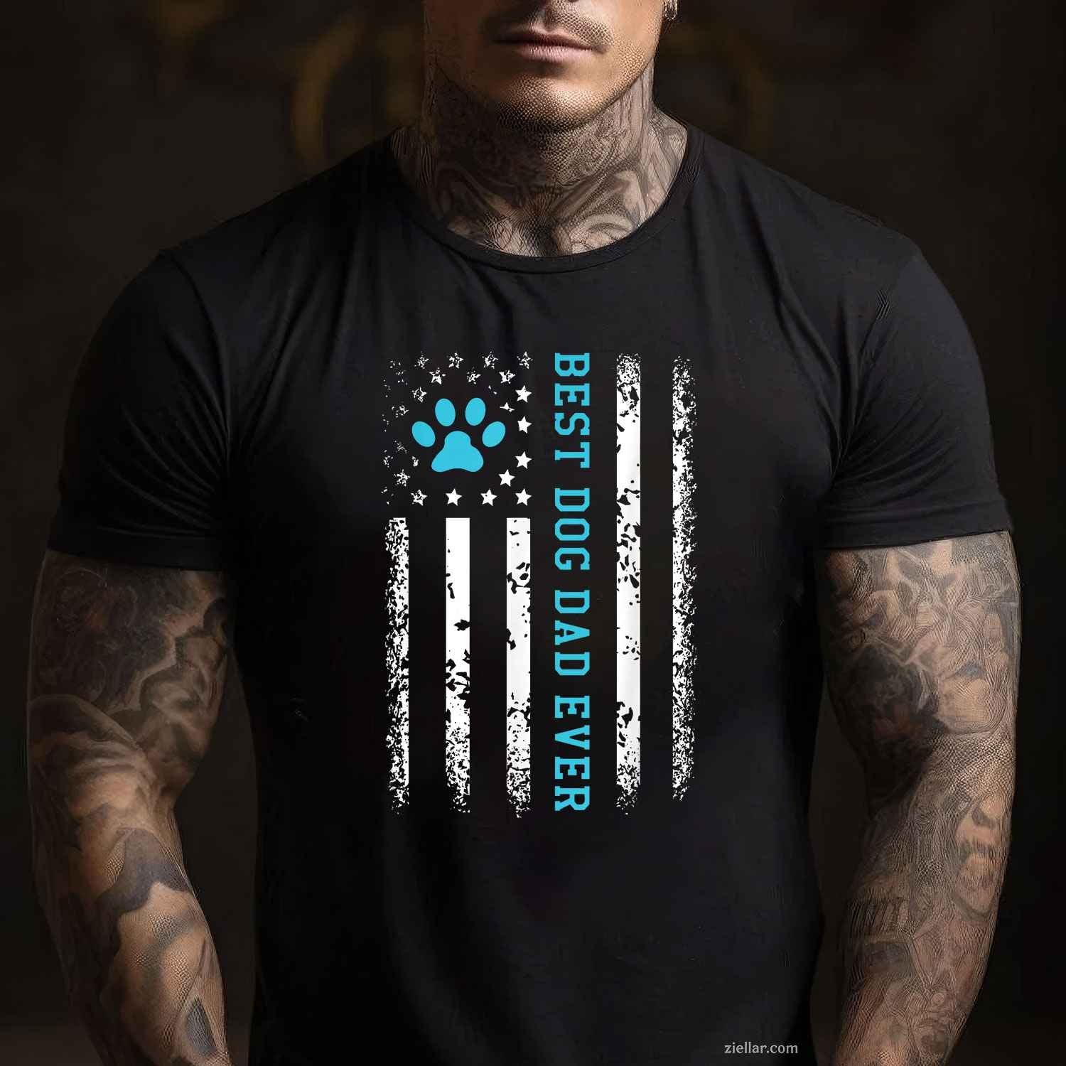 Usa Flag Best Dog Dad Ever T-Shirt, American Puppy Lover Paw Vintage Graphic Tee For Adults