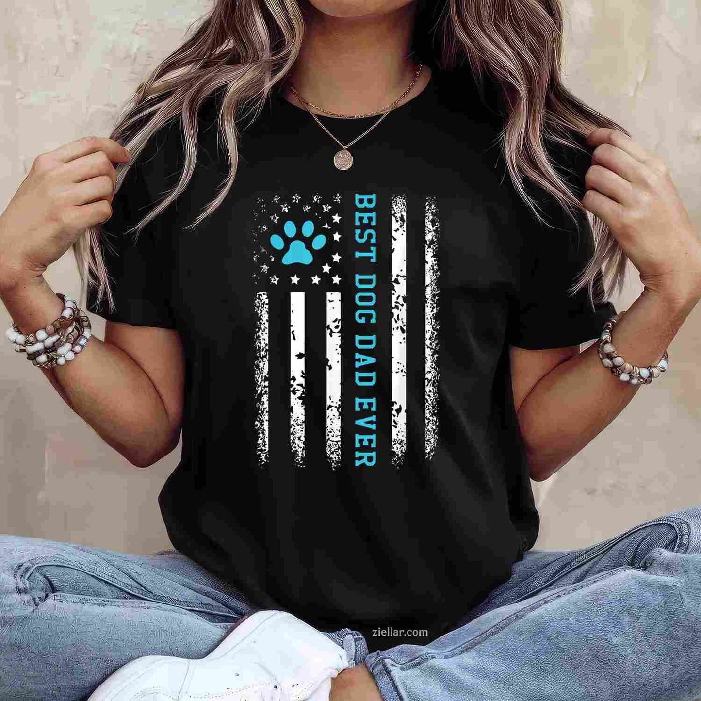 Usa Flag Best Dog Dad Ever T-Shirt, American Puppy Lover Paw Vintage Graphic Tee For Adults