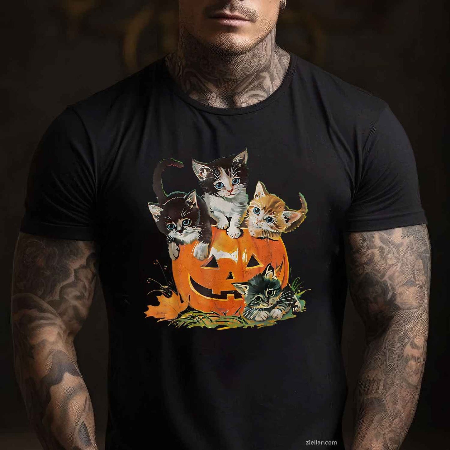 Vintage 90s Cat Pumpkin Halloween Retro Floral Spooky Season Tee, Halloween T-Shirt for Men Women Adults Unisex, Vintage Retro Graphic, Funny Novelty Gift