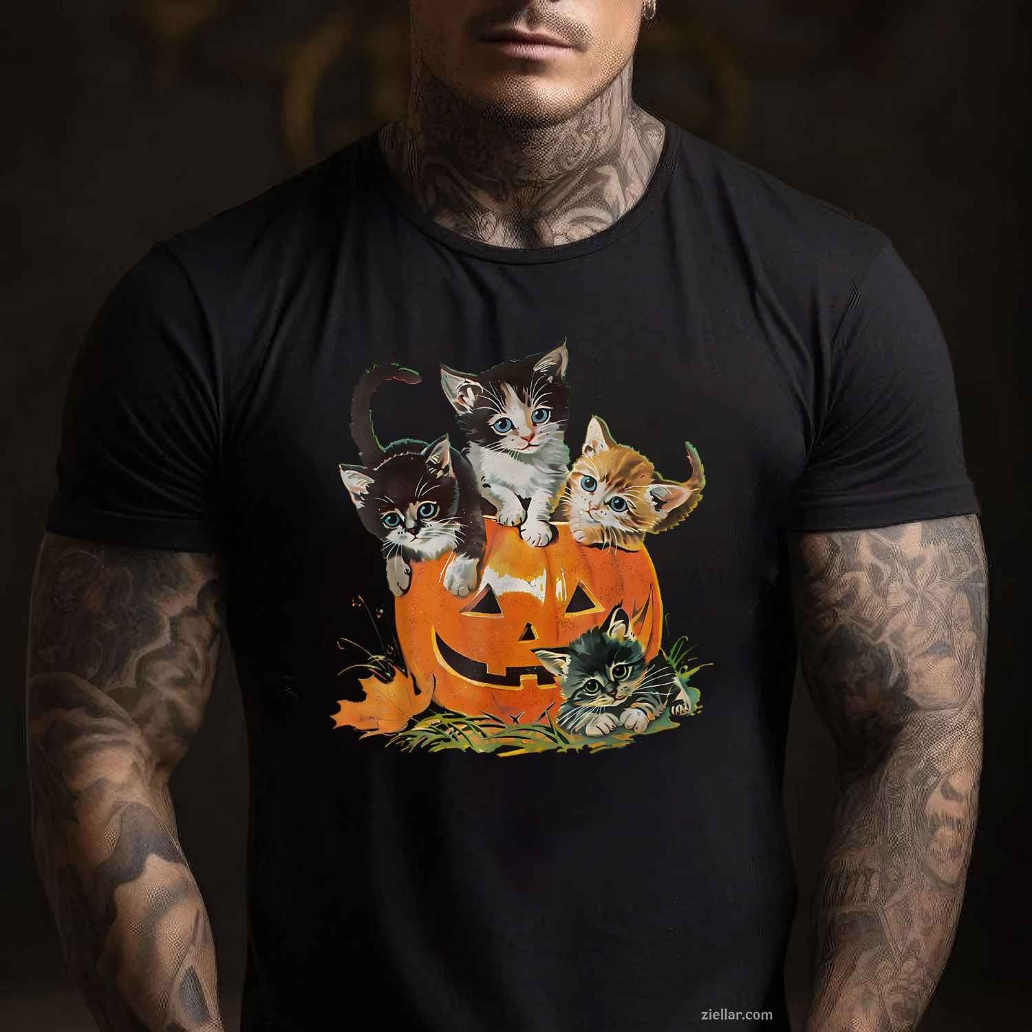 Vintage 90s Cat Pumpkin Halloween Retro Floral Spooky Season Tee, Halloween T-Shirt for Men Women Adults Unisex, Vintage Retro Graphic, Funny Novelty Gift