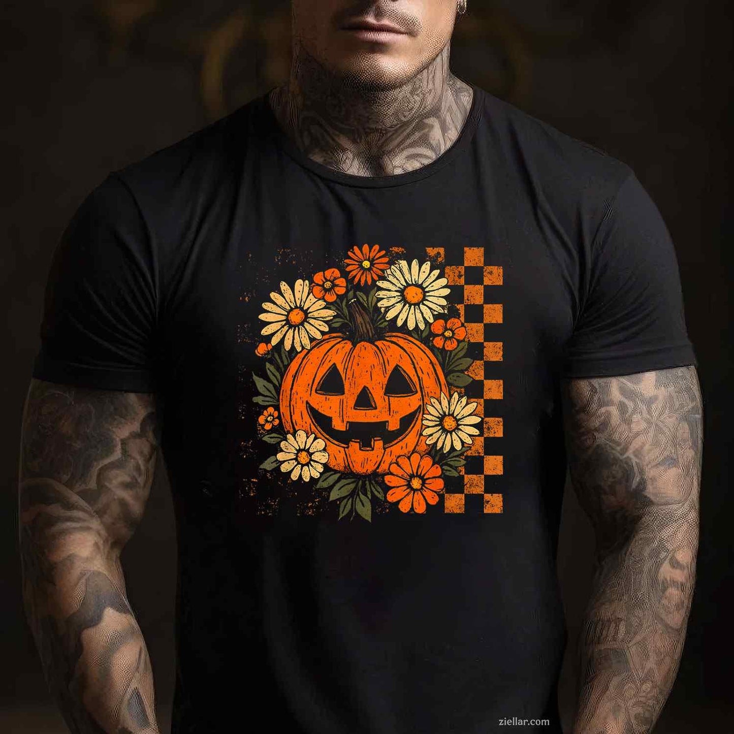 Vintage Floral Pumpkin Halloween Retro Jack O Lanter Face Tee, Halloween T-Shirt for Men Women Adults Unisex, Cool Casual Street Style, Premium Quality