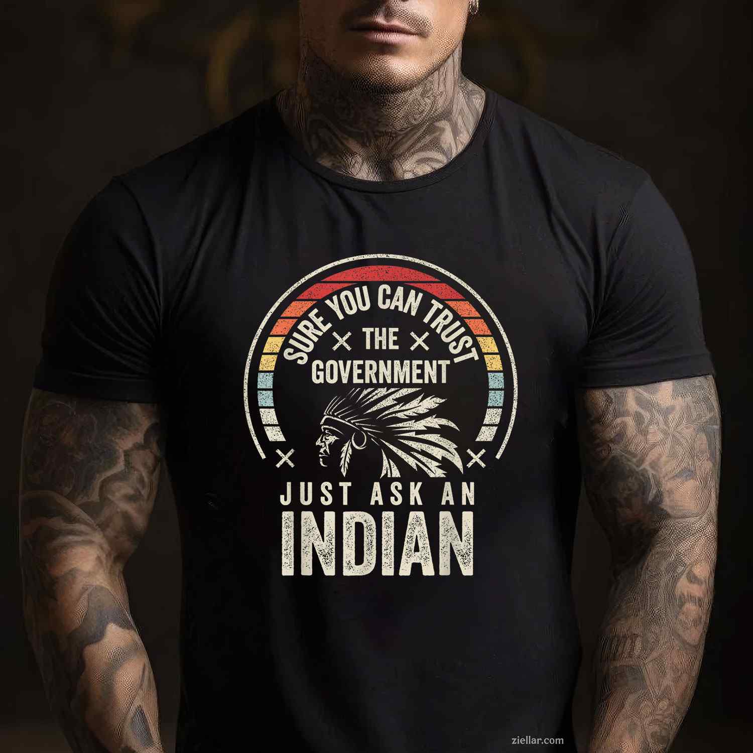 Vintage Indian Native American Skull With Tomahawk Axe T-Shirt And Tee For Adults