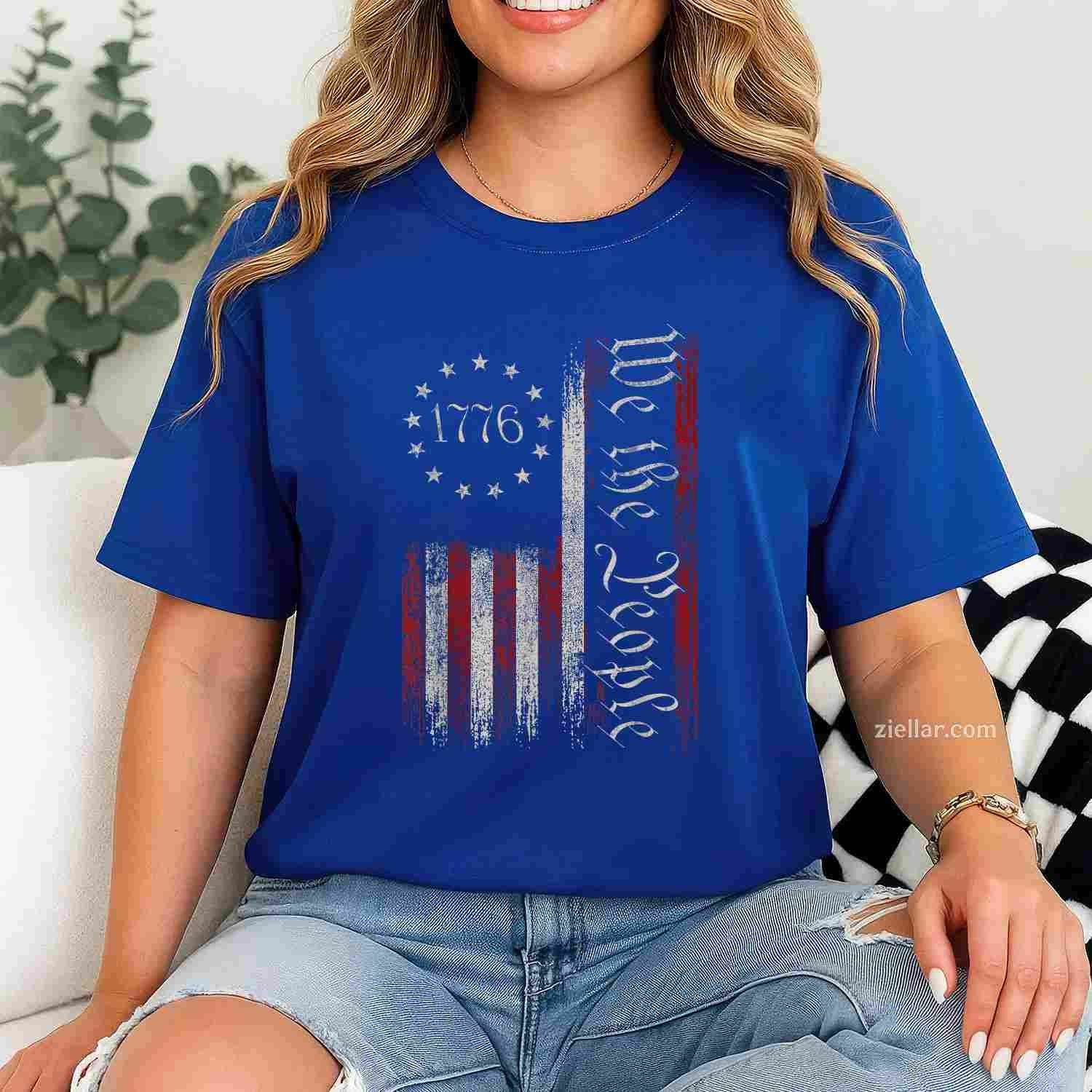 Vintage Old American Flag Patriotic 1776 We The People USA Women Men T-Shirt Tee