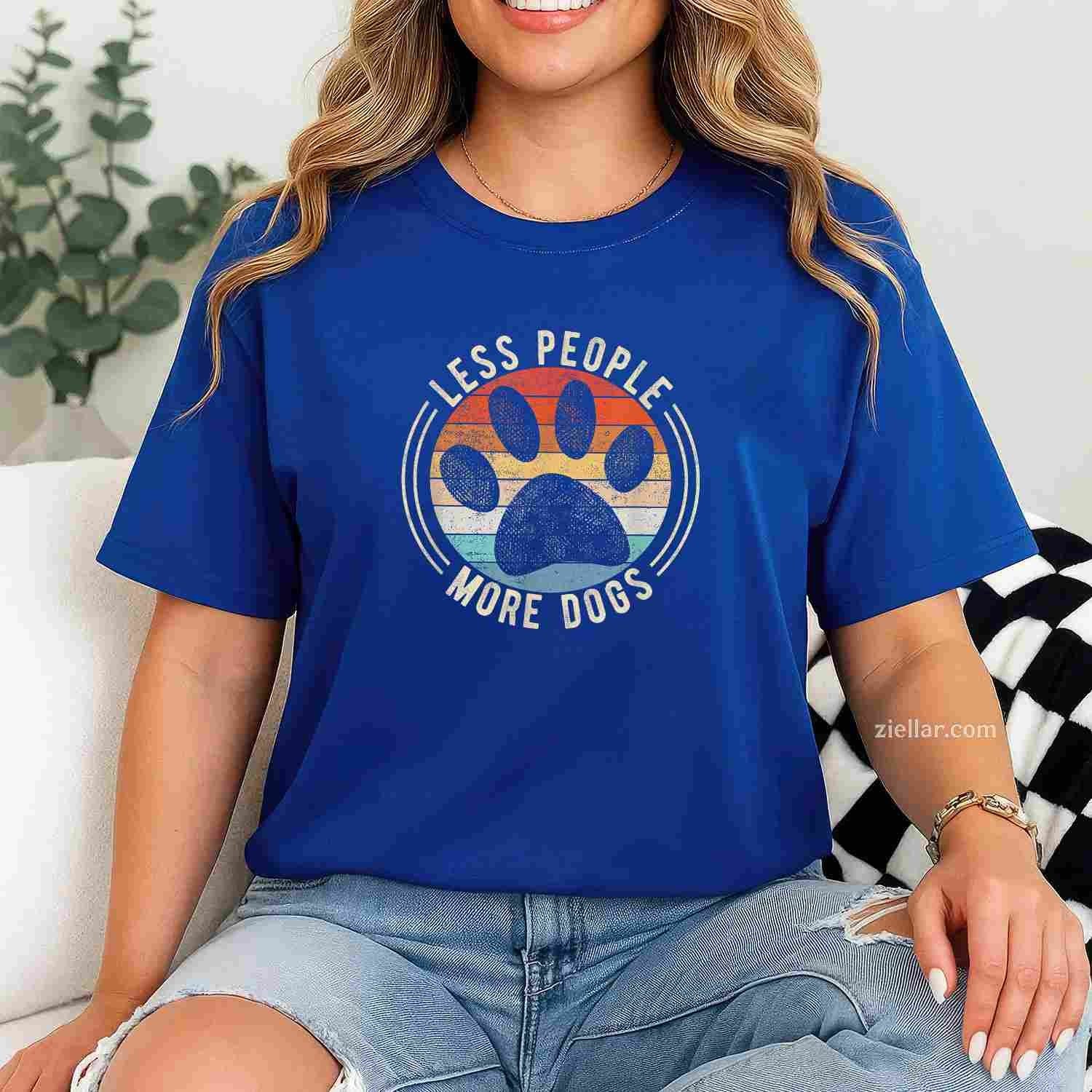 Vintage Retro Funny Sayings Less People More Dogs T-Shirt, Dog Lover Graphic Tee For Men Women