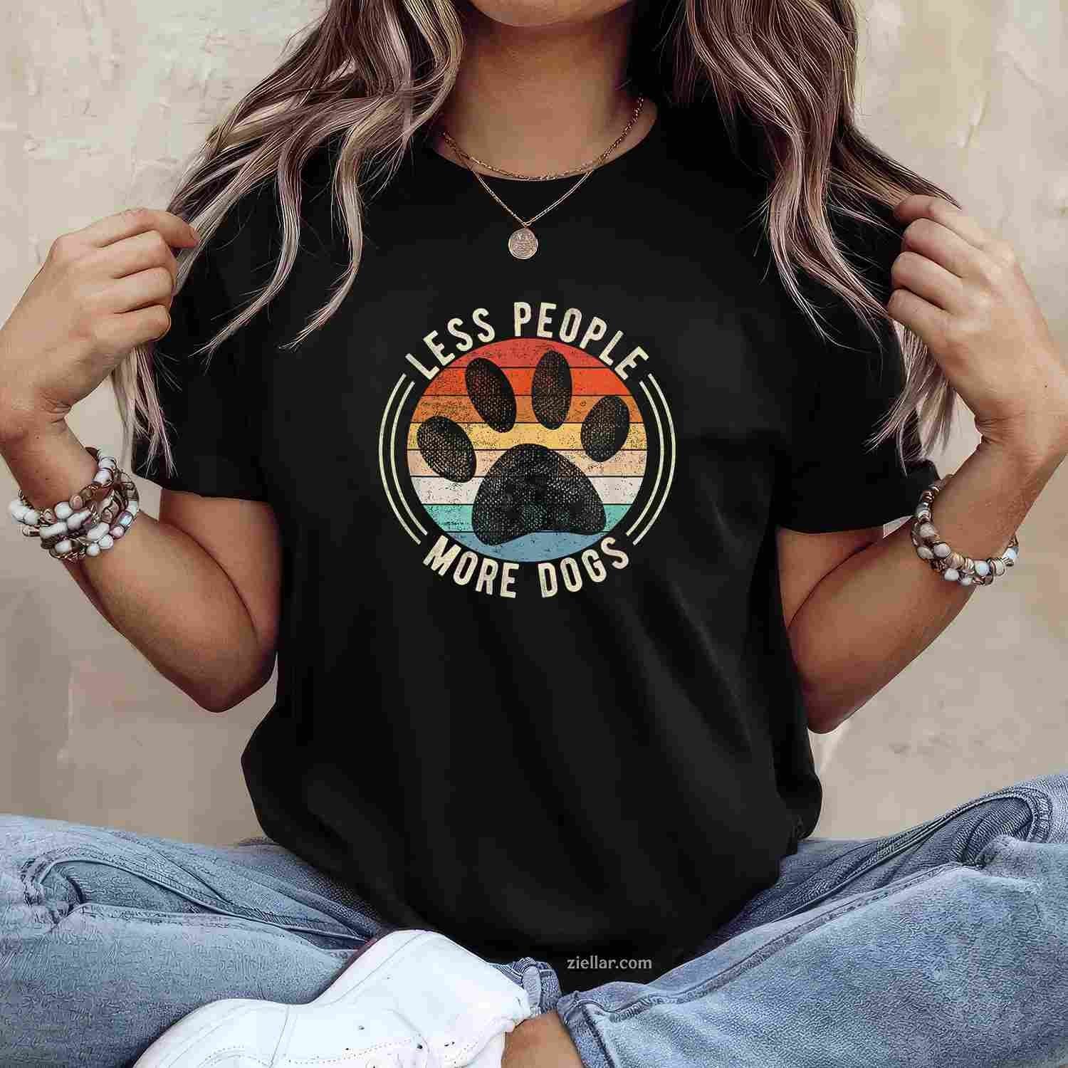 Vintage Retro Funny Sayings Less People More Dogs T-Shirt, Dog Lover Graphic Tee For Men Women