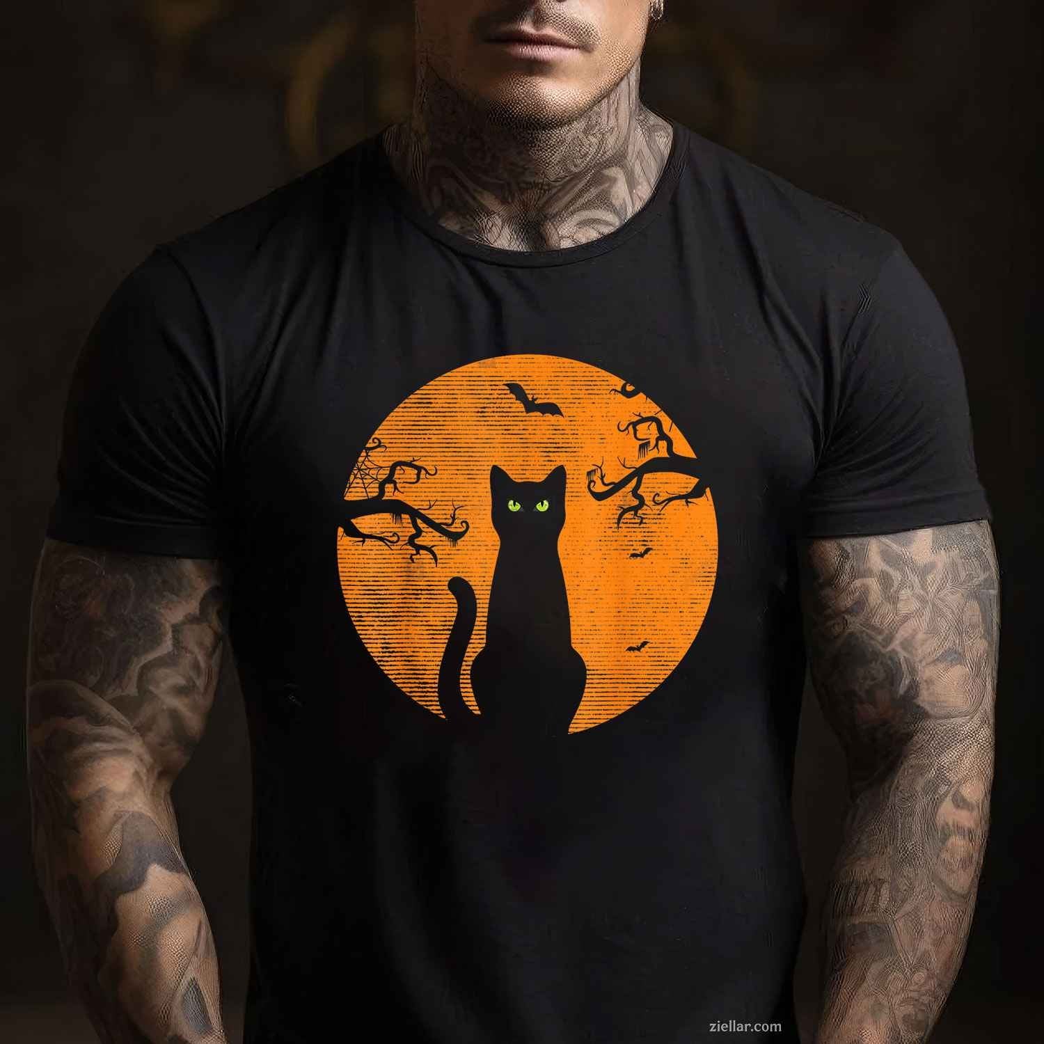 Vintage Scary Christmas Cat Costume Retro Cat Moon Black Cat Tee, Christmas Holiday T-Shirt for Men Women Adults Unisex, Cool Casual Street Style, Premium Quality