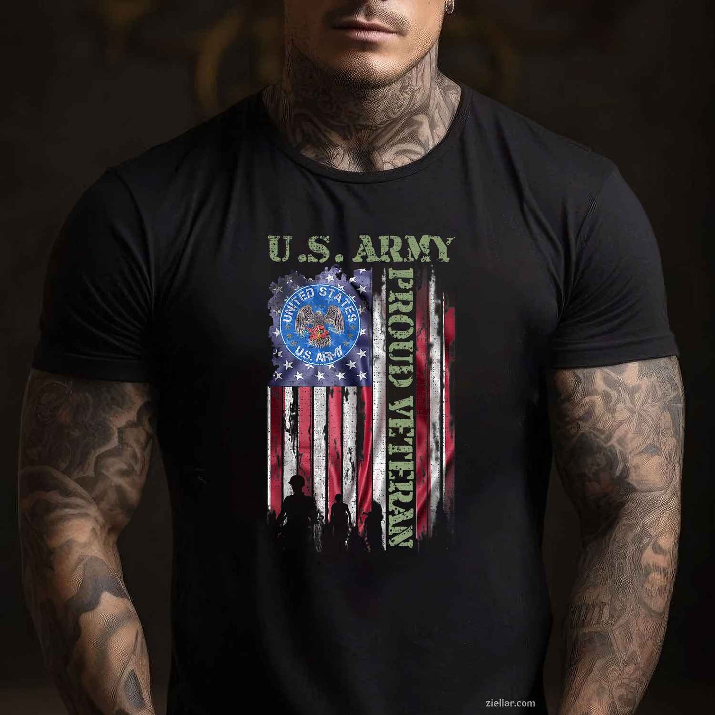 Vintage Usa American Flag Us Army Proud Veteran Military T-Shirt And Tee For Men