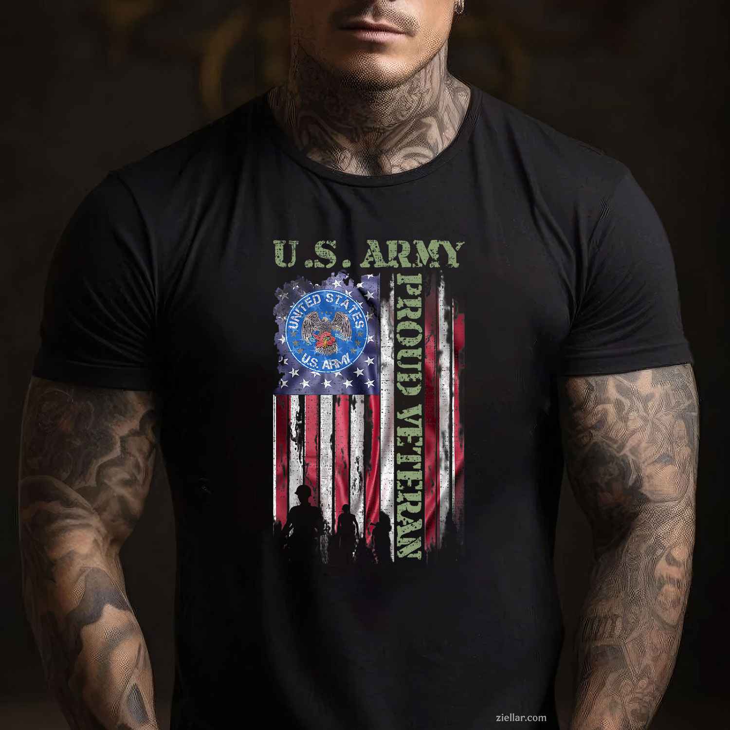 Vintage Usa American Flag Us Army Proud Veteran Military T-Shirt And Tee For Men