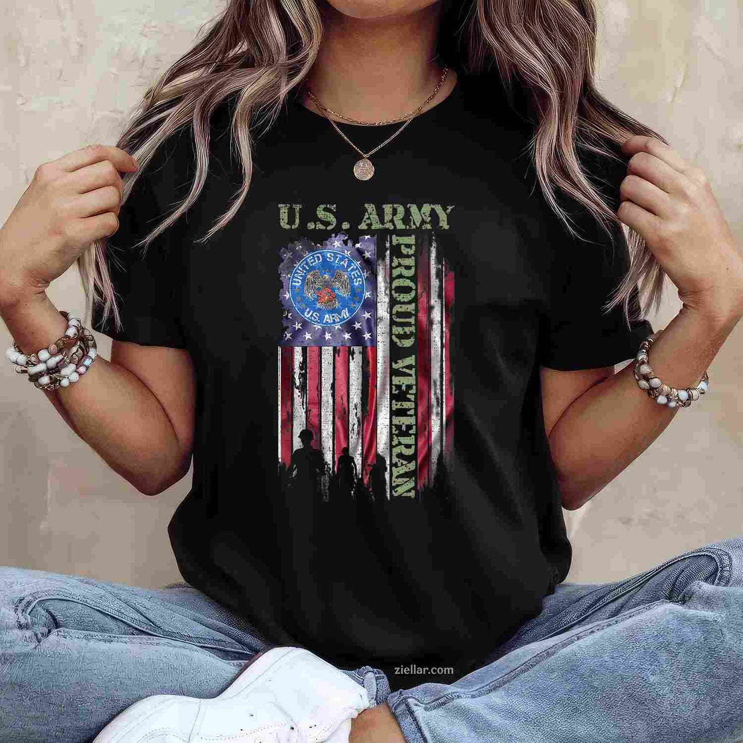 Vintage Usa American Flag Us Army Proud Veteran Military T-Shirt And Tee For Men
