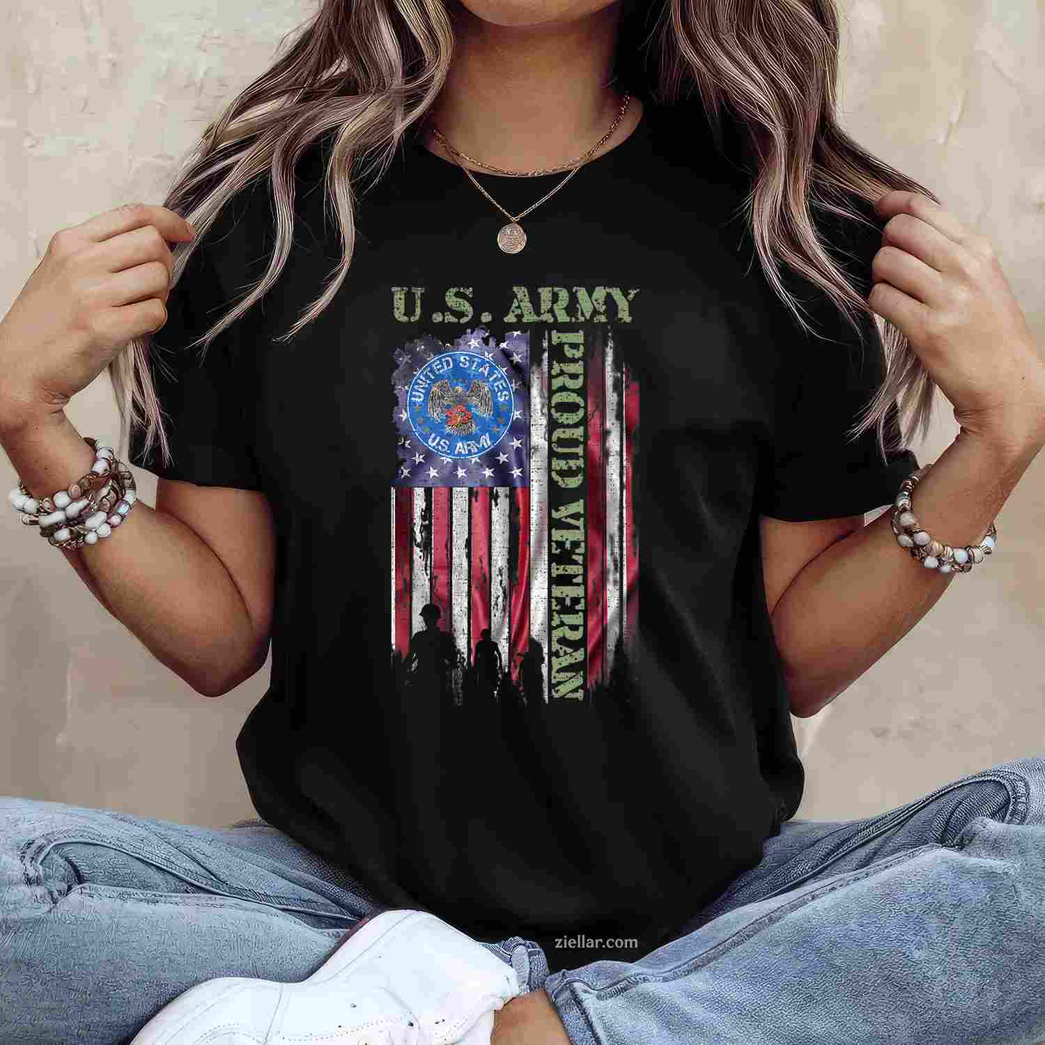 Vintage Usa American Flag Us Army Proud Veteran Military T-Shirt And Tee For Men