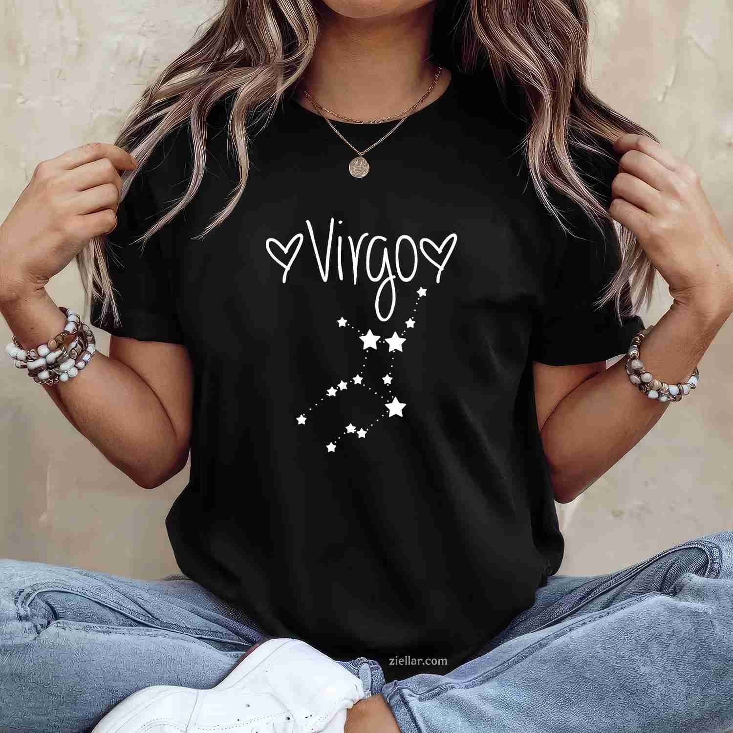 Virgo Zodiac Sign Horoscope Stars August September Birthday T-Shirt Tee for Men Women Adults Unisex