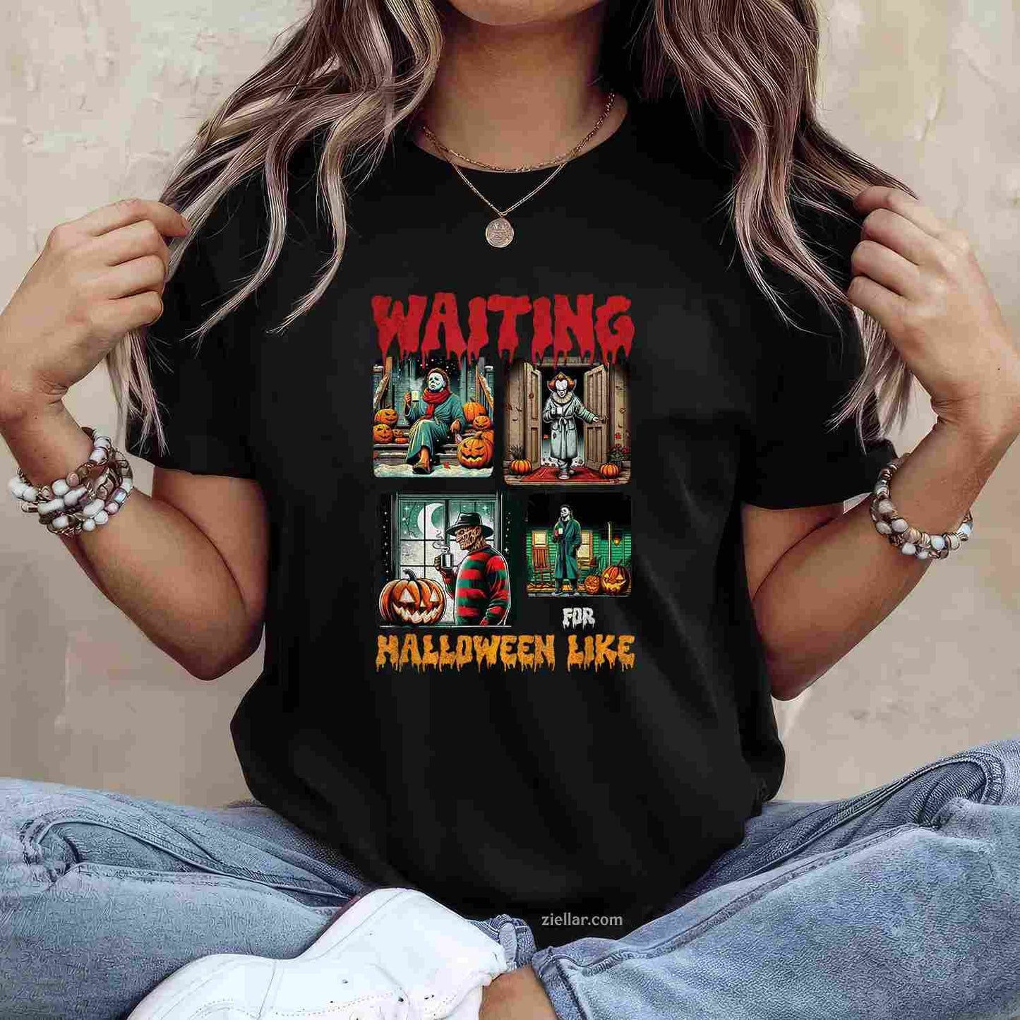 Waiting for Halloween Like Killers Horror Movie Scence Tee, Halloween T-Shirt for Men Women Adults Unisex, Vintage Retro Graphic, Funny Novelty Gift