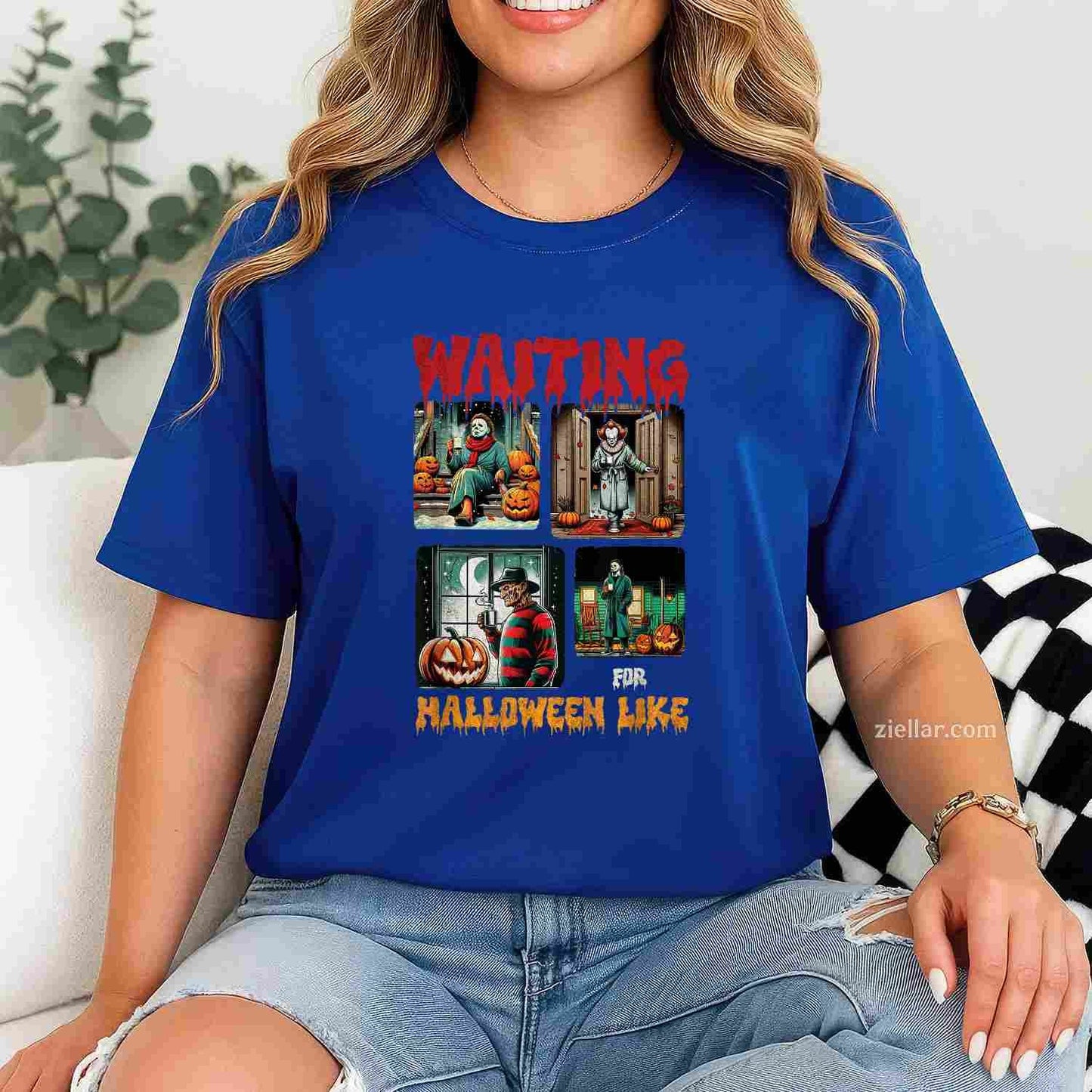Waiting for Halloween Like Killers Horror Movie Scence Tee, Halloween T-Shirt for Men Women Adults Unisex, Vintage Retro Graphic, Funny Novelty Gift