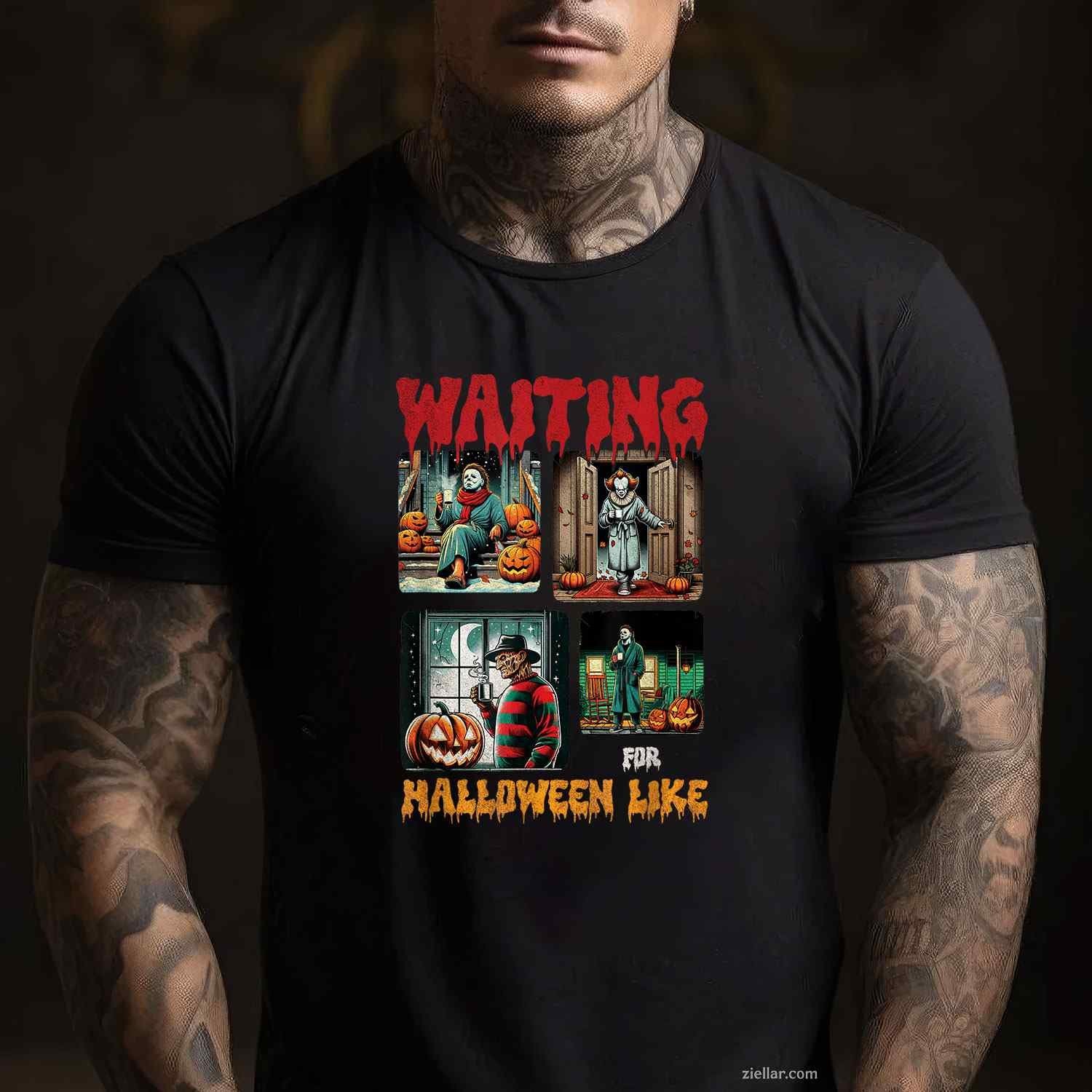 Waiting for Halloween Like Killers Horror Movie Scence Tee, Halloween T-Shirt for Men Women Adults Unisex, Vintage Retro Graphic, Funny Novelty Gift
