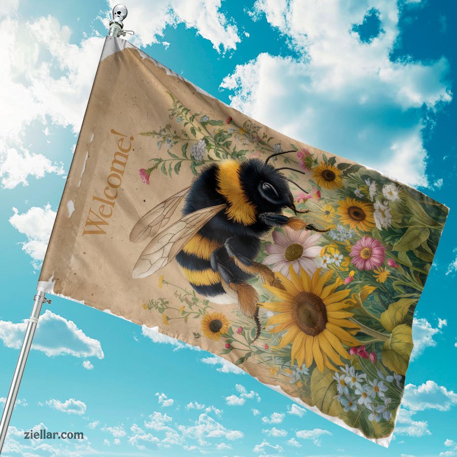 Welcome Bumblebee with Colorful Flowers Spring Garden Decor for Home or Yard