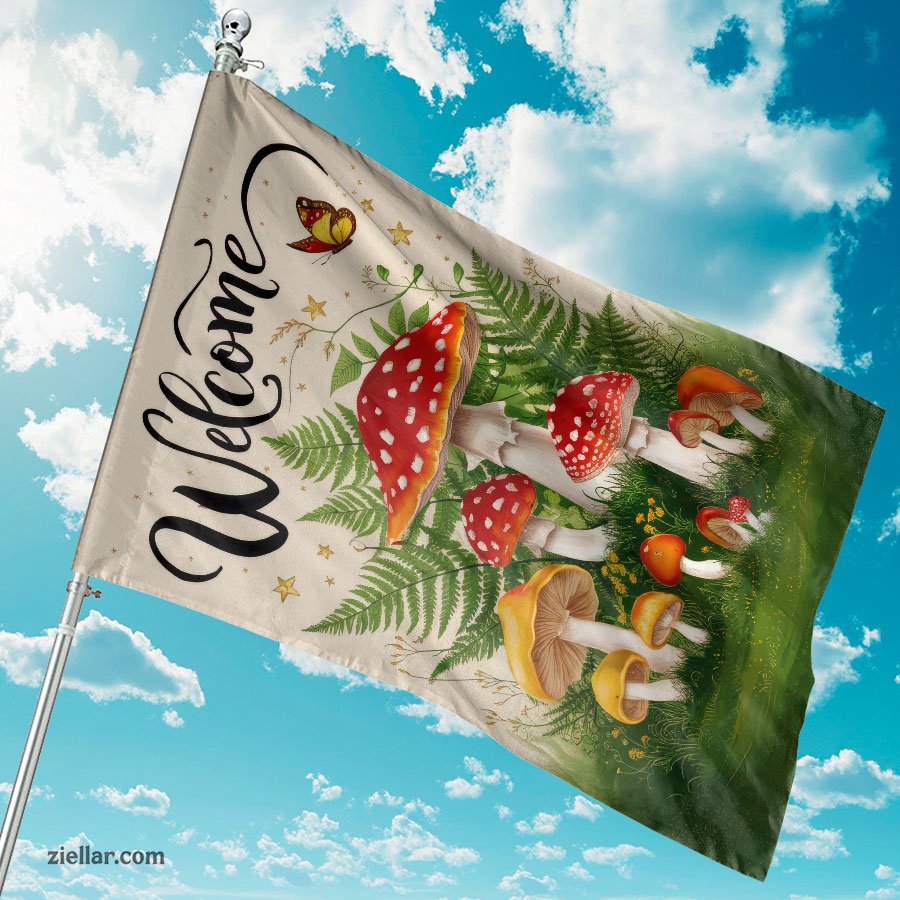 Welcome Spring Garden Flag 12x18 Inch Double Sided Mushroom Yard Outdoor Decor