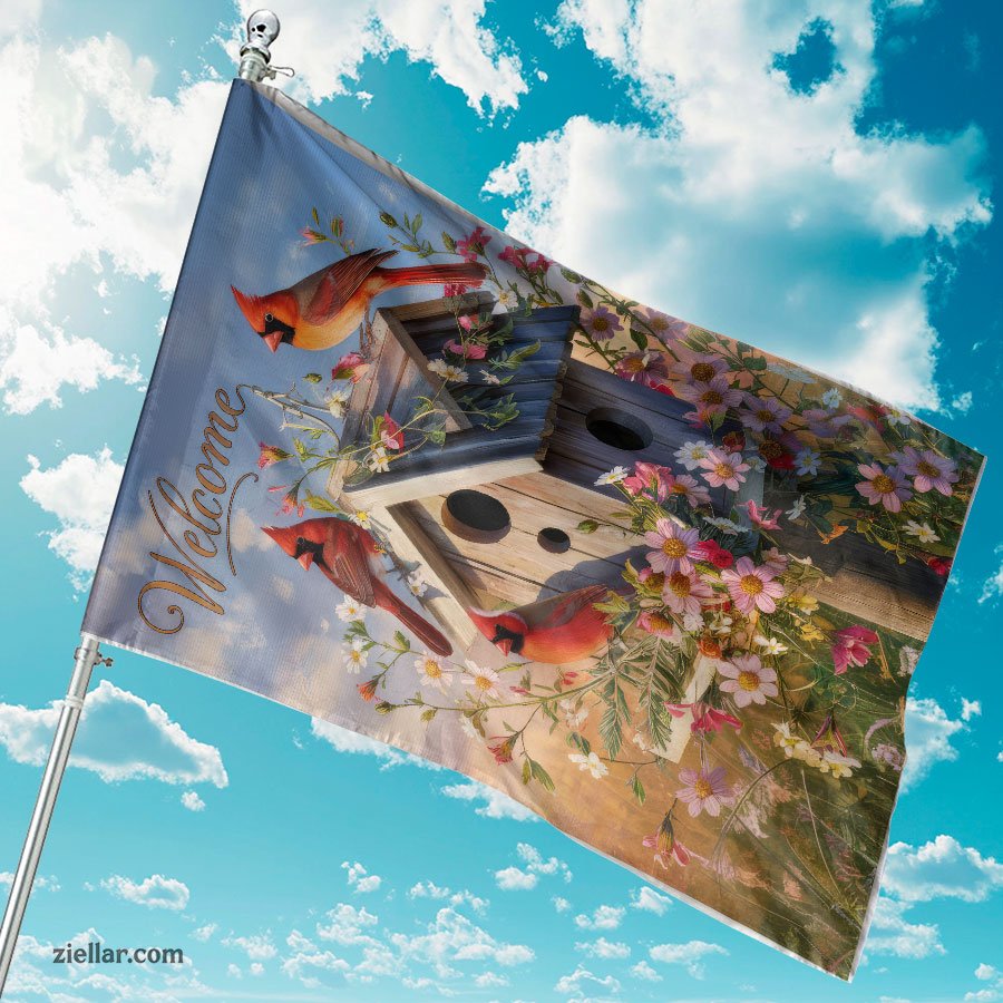 Welcome Spring Cardinal Garden Flag 12x18 Inch Double Sided Burlap Yard Decor