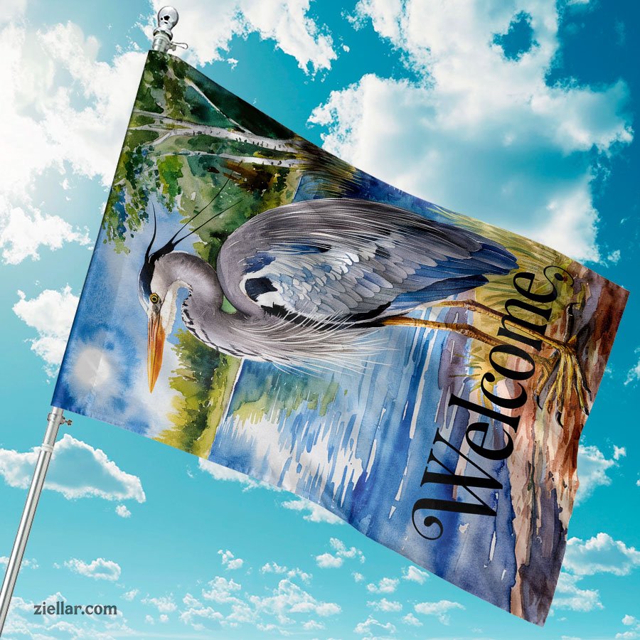 Welcome Summer Coastal Garden Flag 12x18 Blue Heron Seabird Nautical Yard Decor