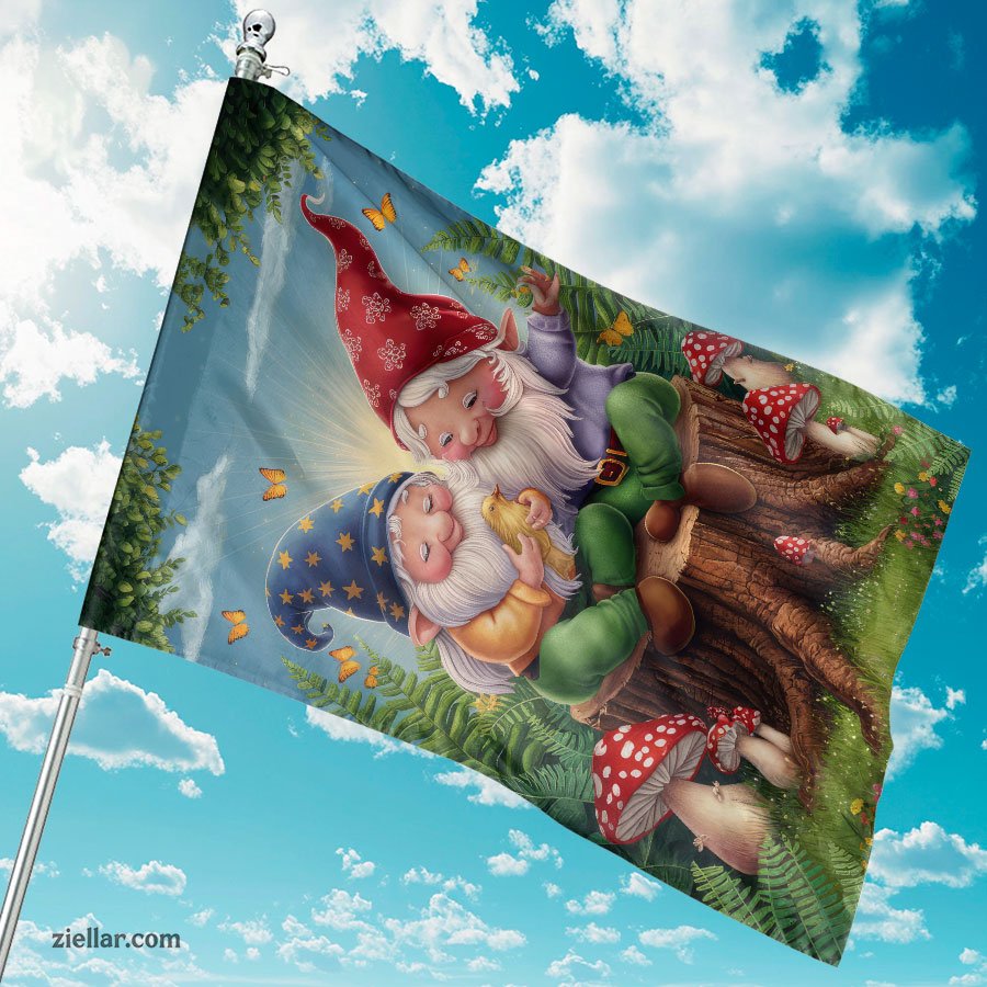 Whimsical Gnomes with Mushrooms and Birds Enchanted Forest Garden Decor