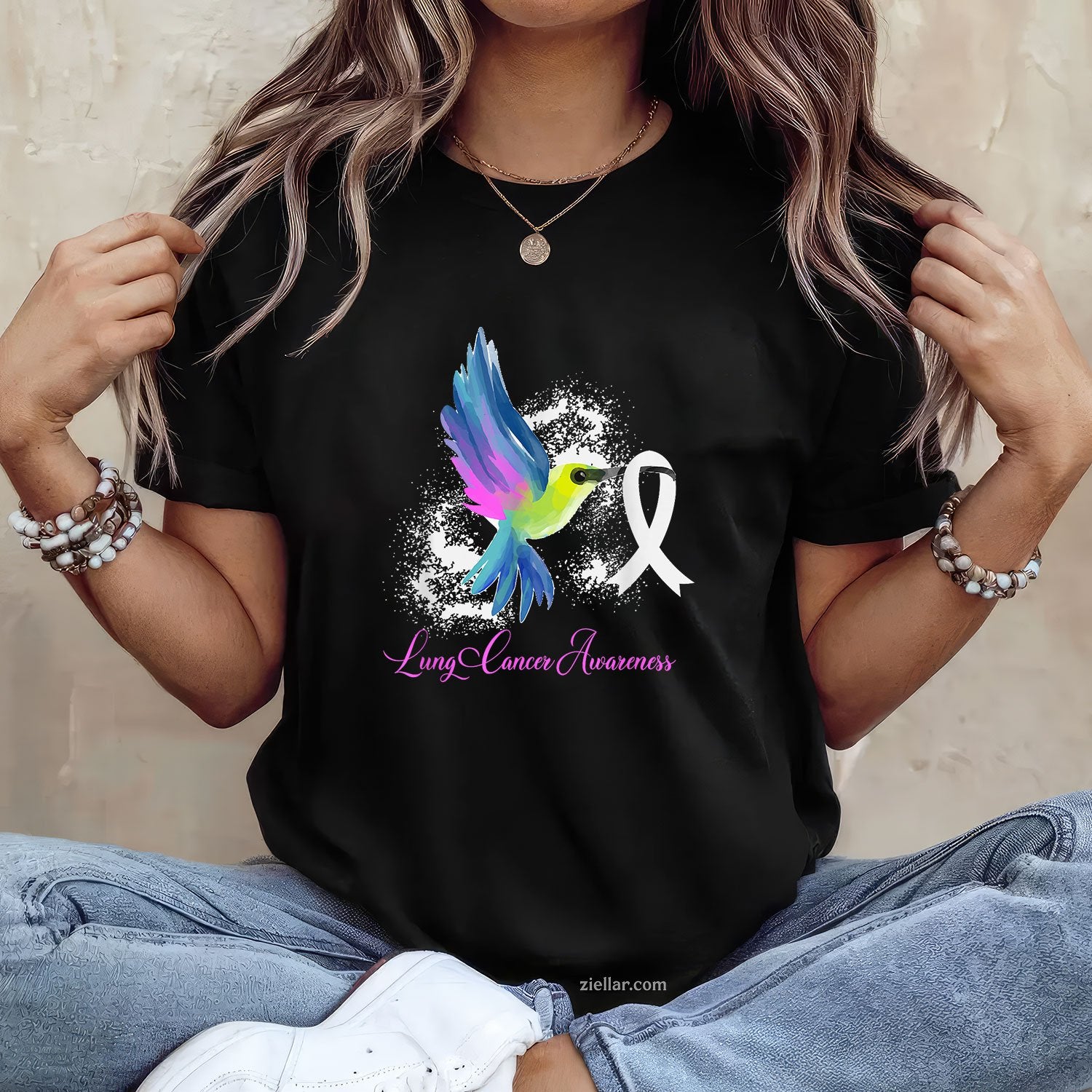 White Ribbon Lung Cancer Survivor Gift Lung Cancer Awareness T-Shirt