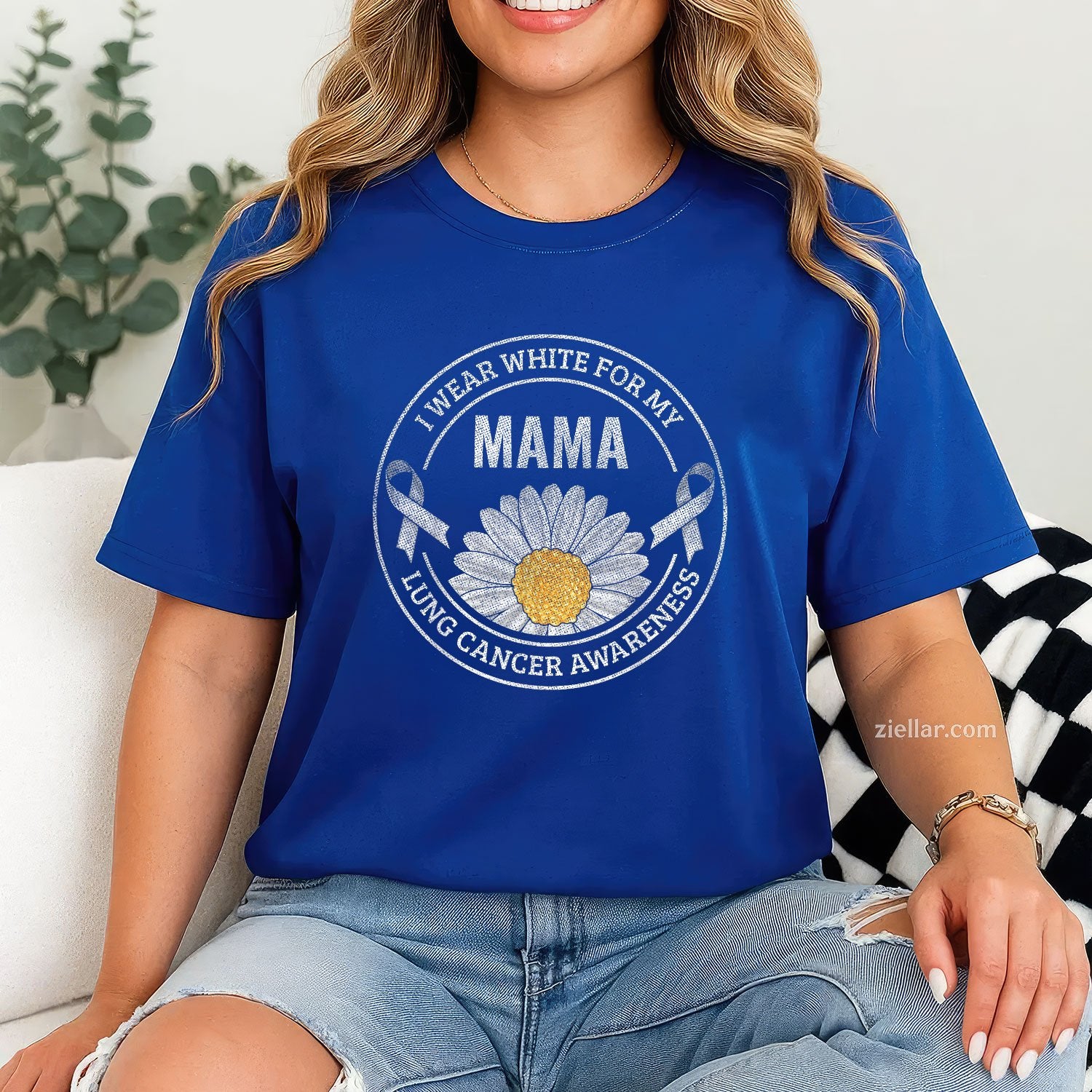 White Ribbon Mama Lung Cancer Awareness Gift T-Shirt