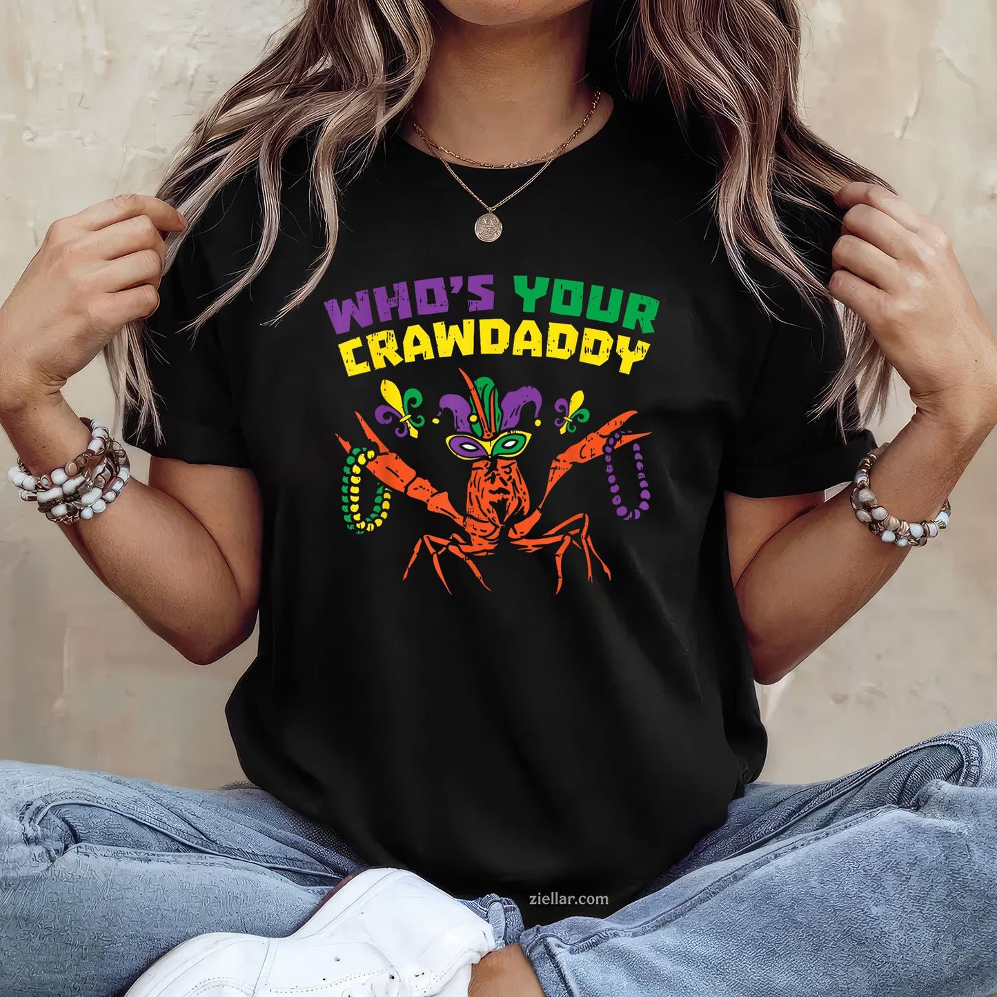 Who's Your Crawdaddy Tee and T-Shirt, Funny Crawfish Jester Mardi Gras T-Shirt for Adults