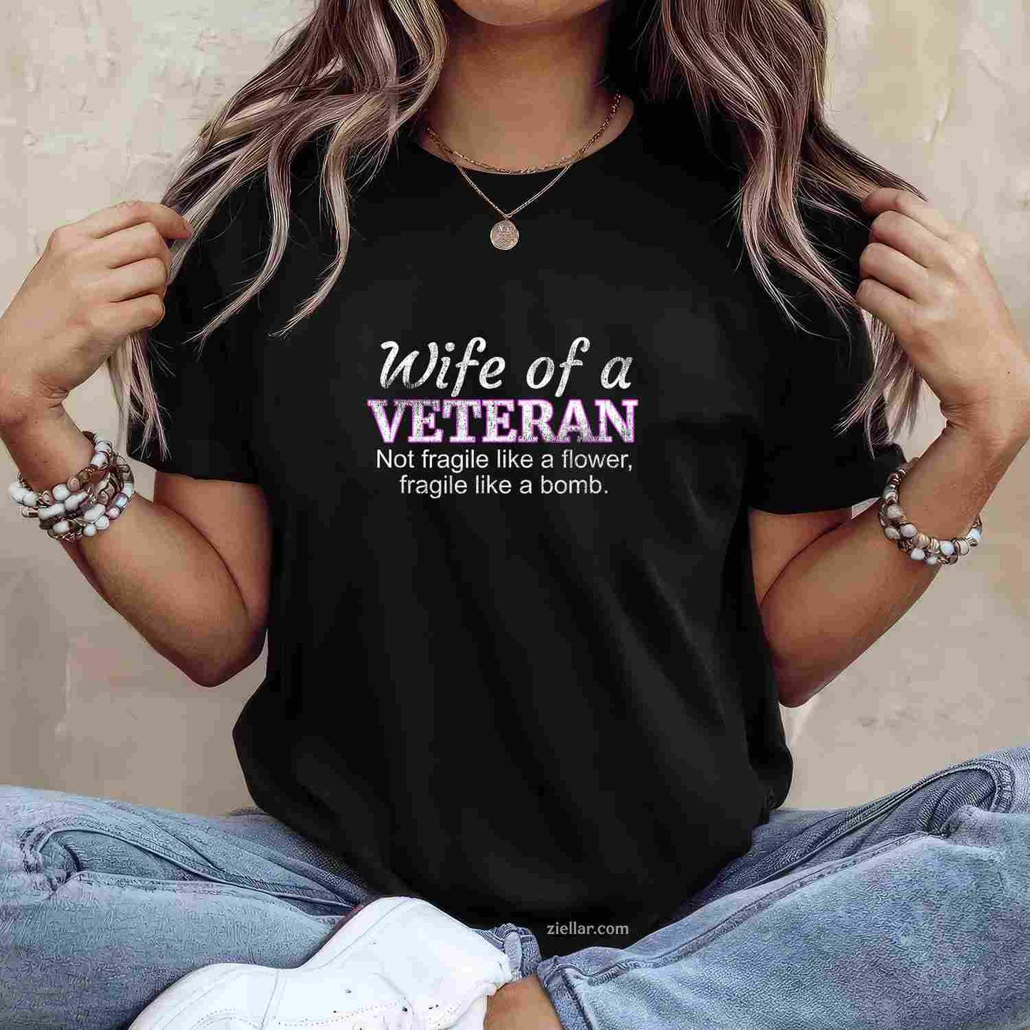 Wife Of A Veteran Military Support Husband T-Shirt With Flower Graphic Tee For Women Adults