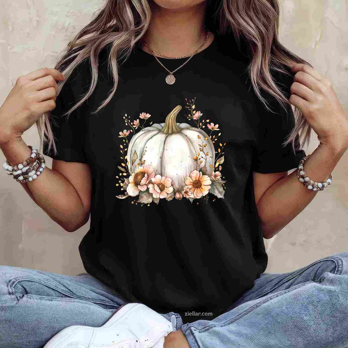 Wildflower Pumpkin Season Autumn Fall Leaves Thanksgiving T-Shirt and Tee for Adults Men Women Unisex