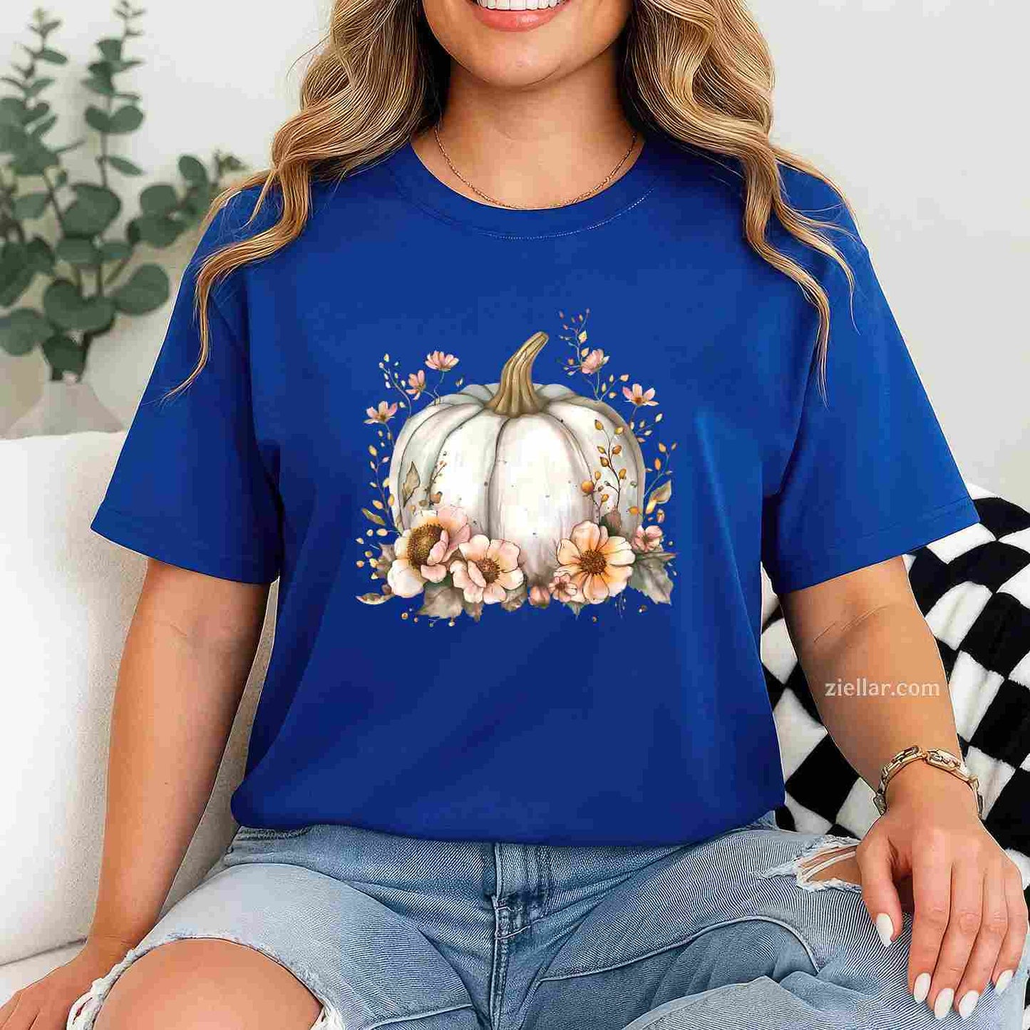 Wildflower Pumpkin Season Autumn Fall Leaves Thanksgiving T-Shirt and Tee for Adults Men Women Unisex