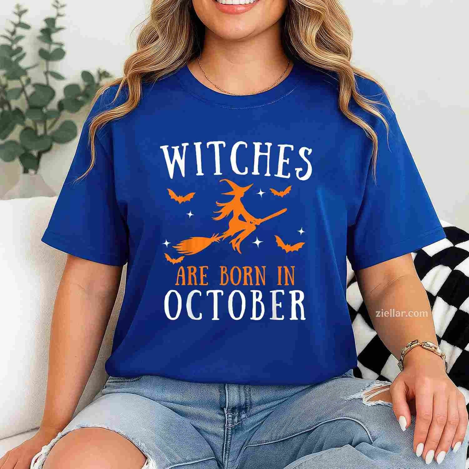 Witches Are Born In October Birthday Halloween Tee, Halloween T-Shirt for Men Women Adults Unisex, Cool Casual Street Style, Premium Quality