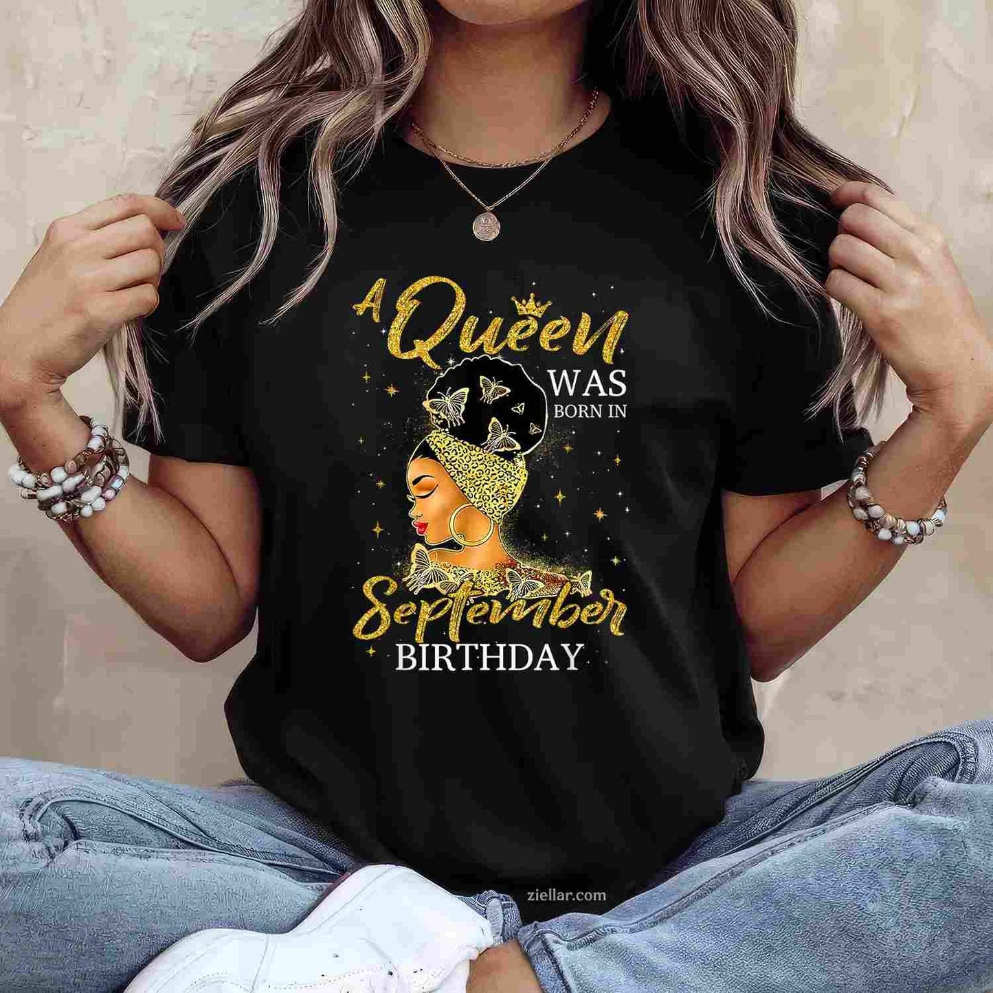 Womens A Queen Was Born In September Happy Birthday To Me T-Shirt Tee