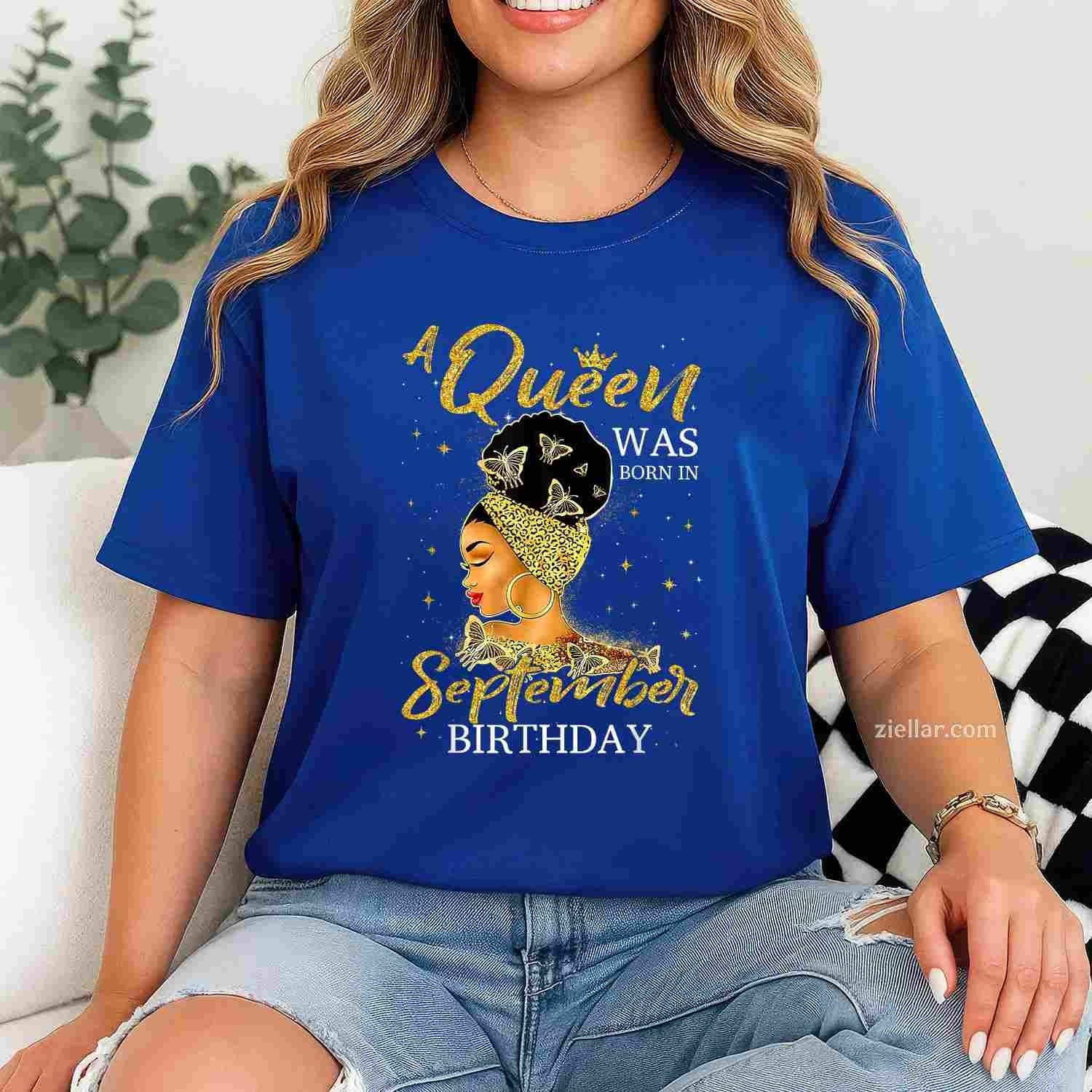 Womens A Queen Was Born In September Happy Birthday To Me T-Shirt Tee