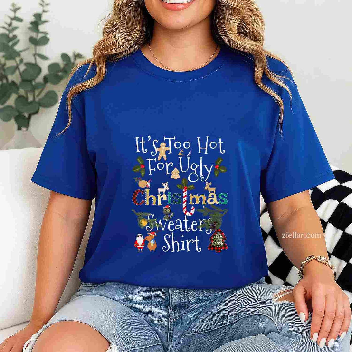Womens It'S Too Hot For Ugly Christmas Sweaters Shirt Funny Xmas V-Neck T-Shirt_ Funny Party Tee For Her