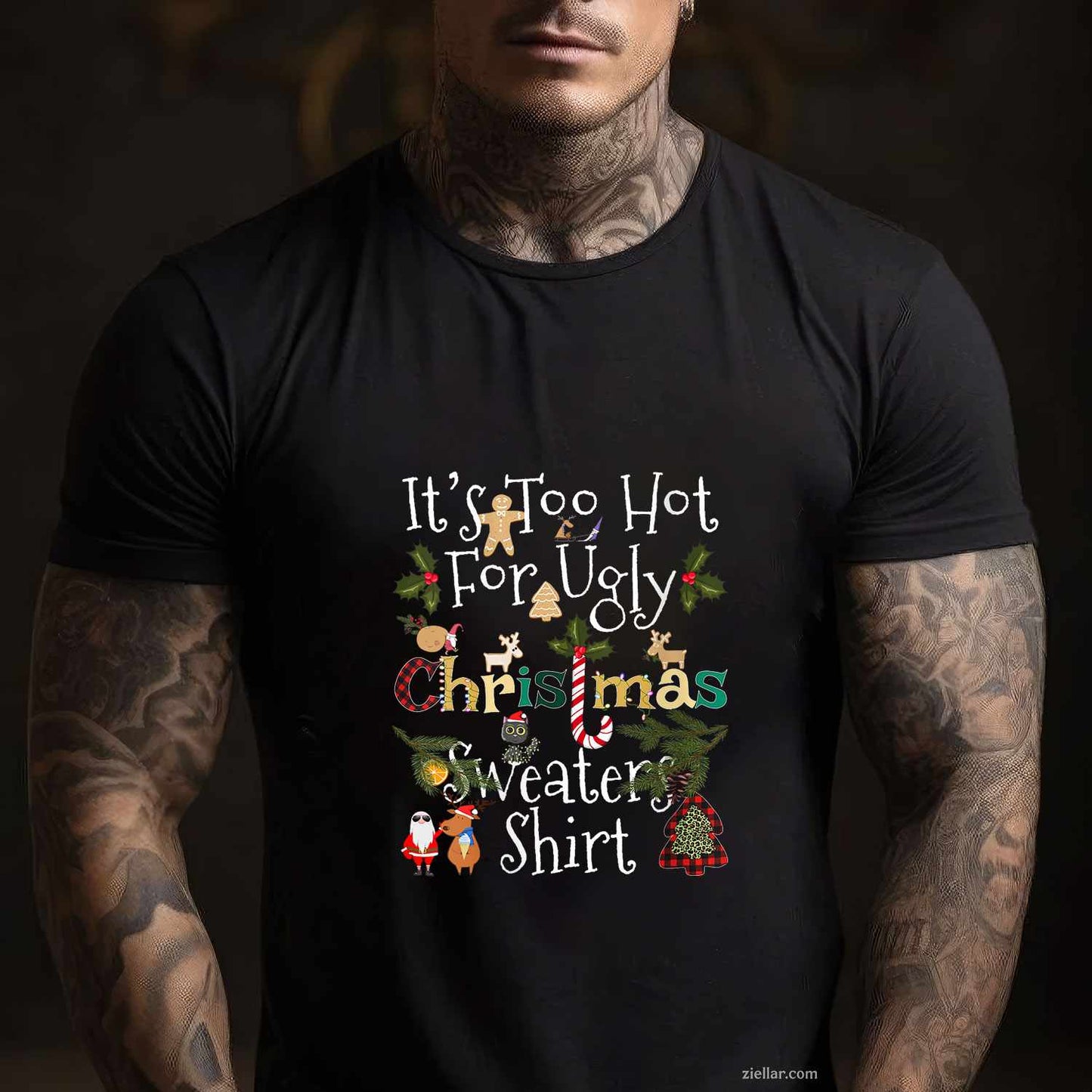 Womens It'S Too Hot For Ugly Christmas Sweaters Shirt Funny Xmas V-Neck T-Shirt_ Funny Party Tee For Her