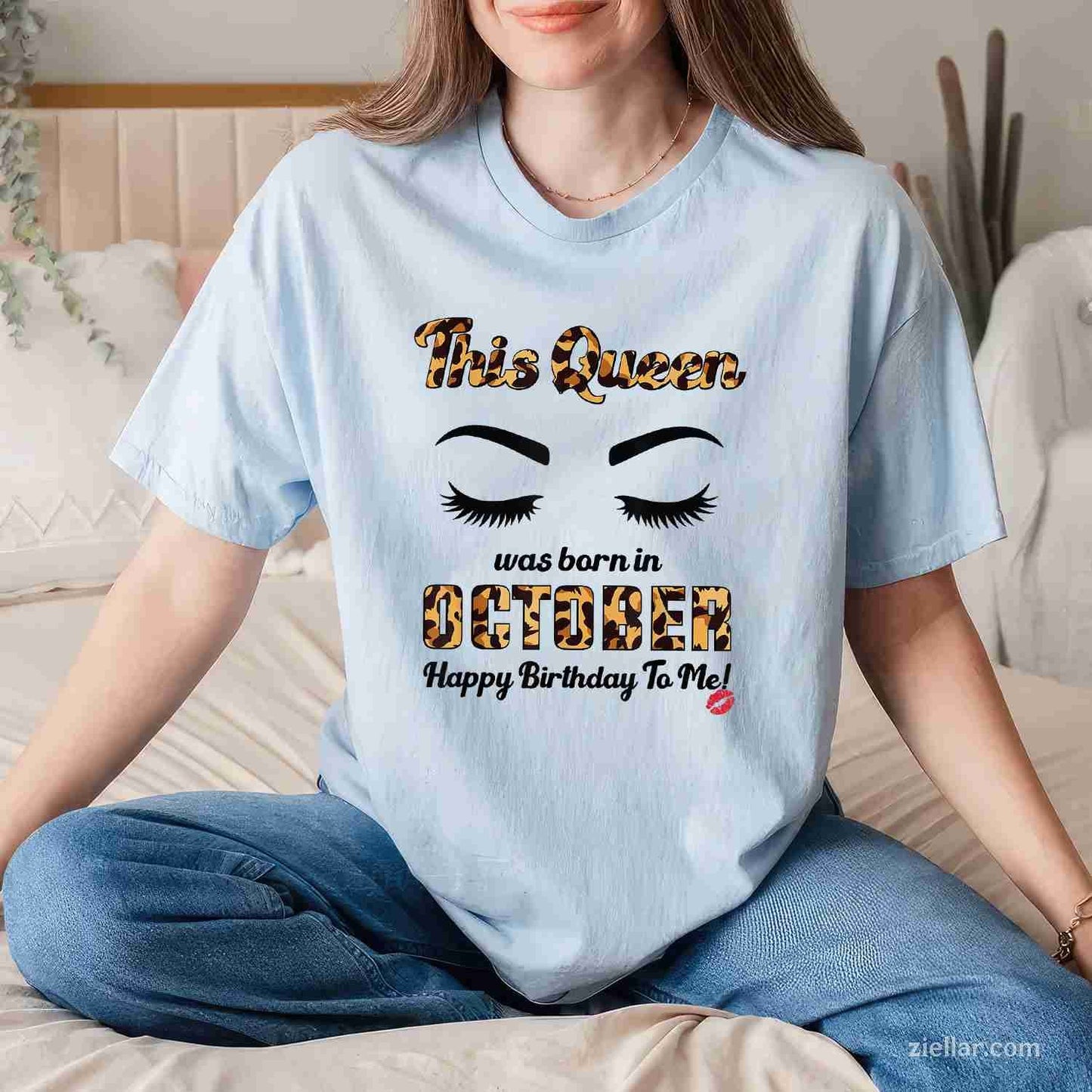 Womens Leopard This Queen Was Born In October Birthday T-Shirt and Tee for Adults Men Women Unisex