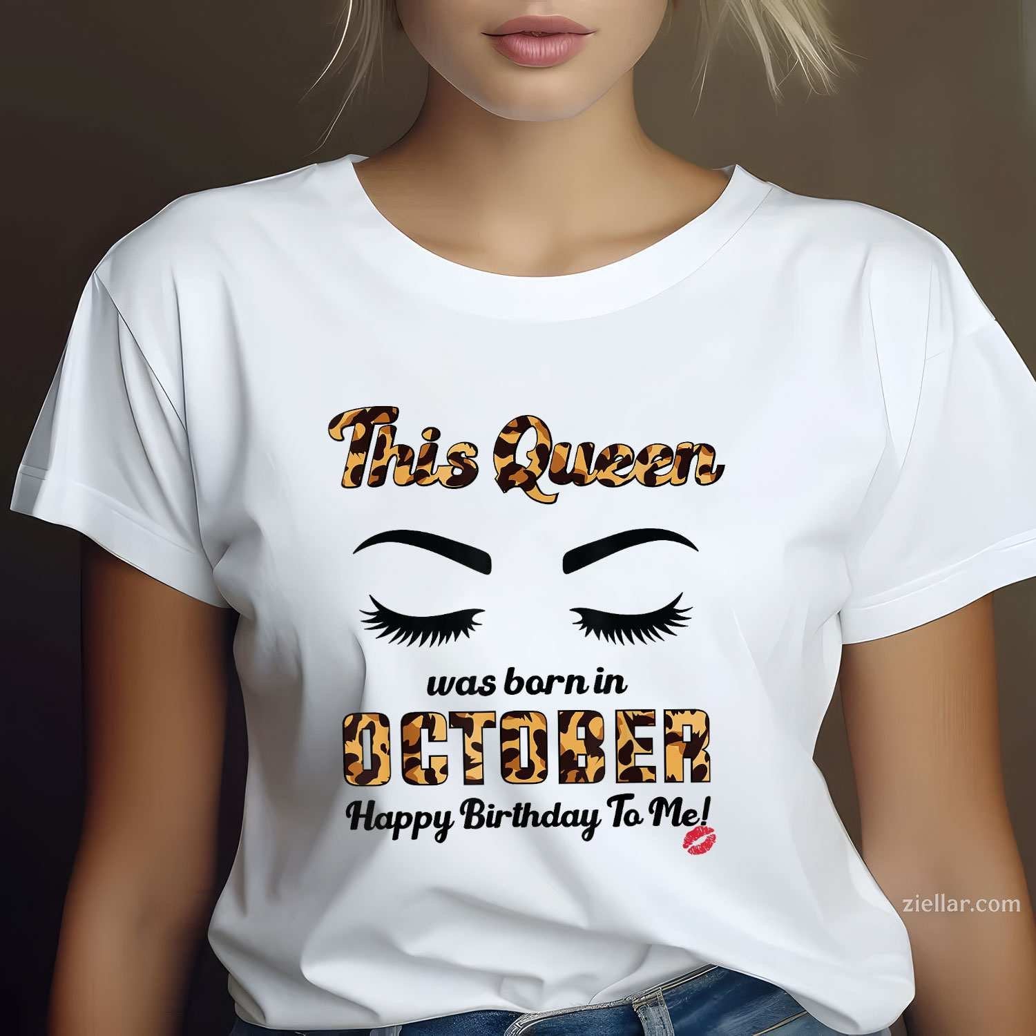 Womens Leopard This Queen Was Born In October Birthday T-Shirt and Tee for Adults Men Women Unisex
