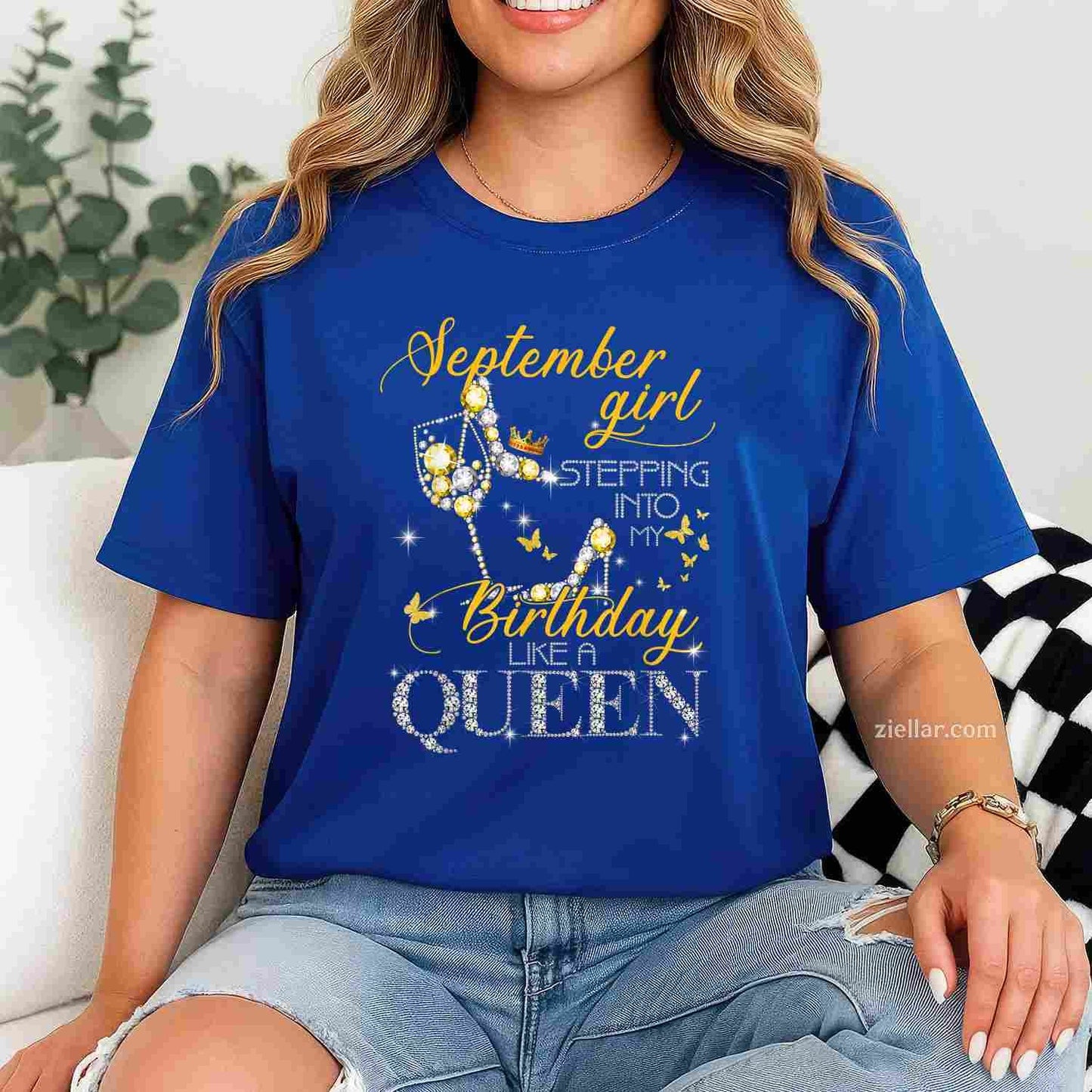 Womens September Girl Stepping Into My Birthday Like A Boss T-Shirt Tee