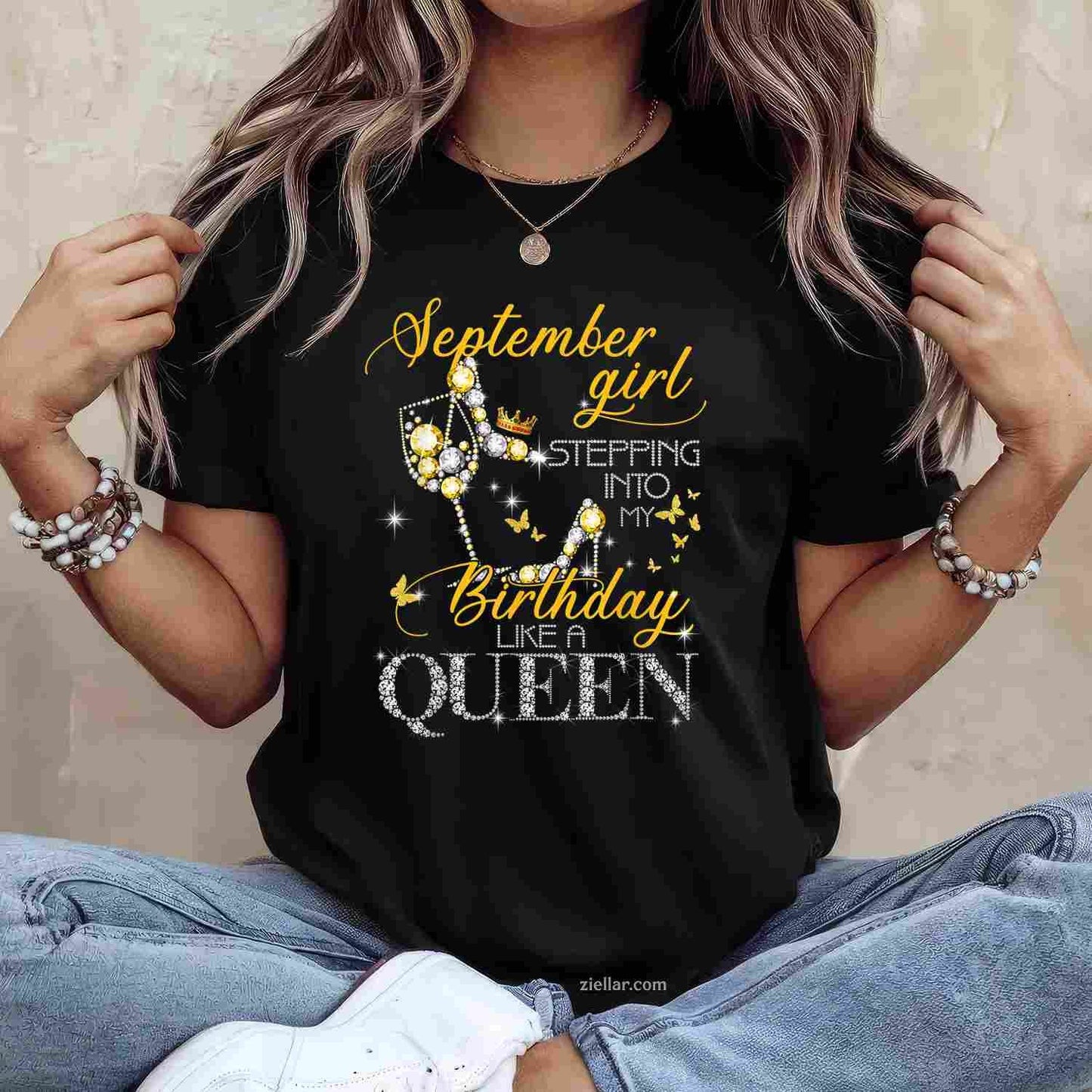 Womens September Girl Stepping Into My Birthday Like A Boss T-Shirt Tee
