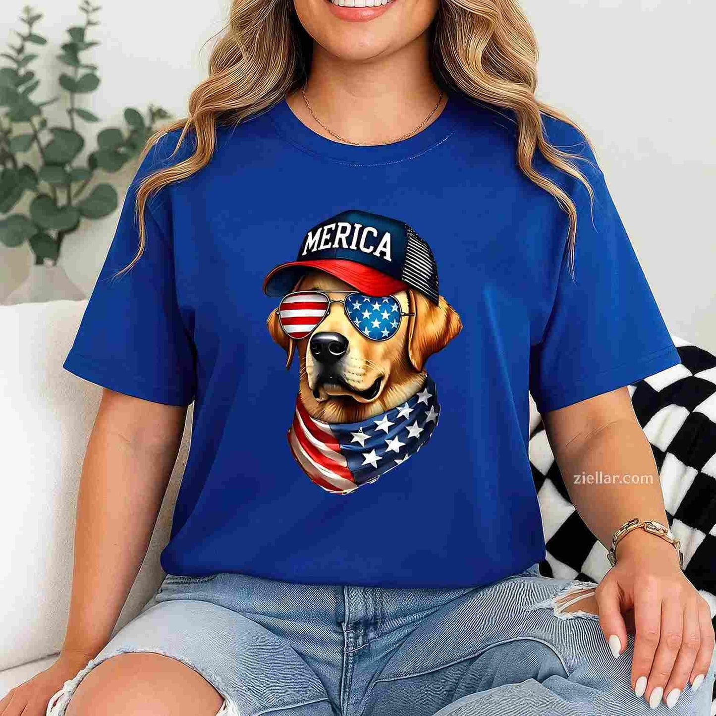Yellow Labrador Retriever 4Th Of July T-Shirt, Merica Usa Flag Vintage Graphic Tee For Lab Lovers